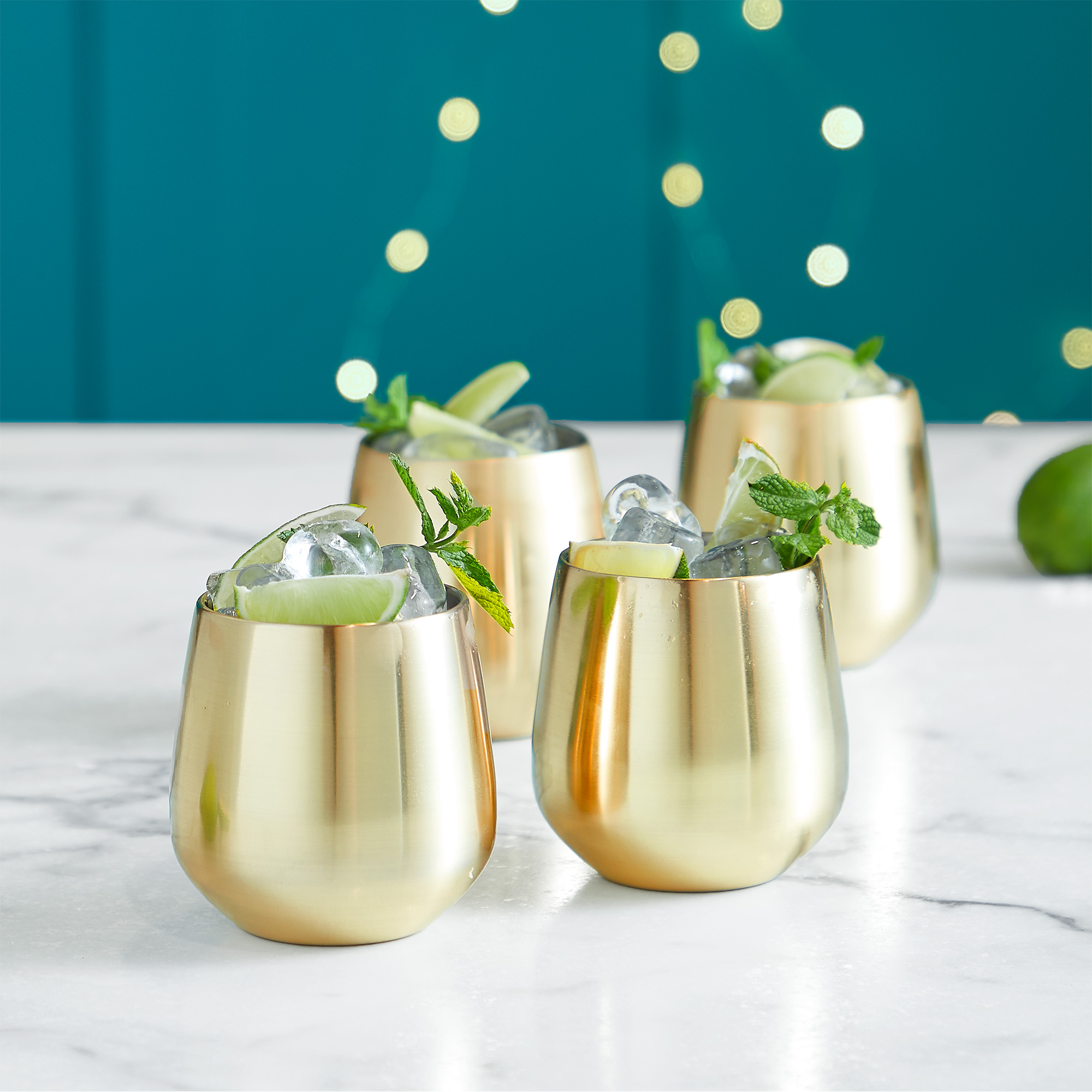 VonShef Set of 4 Gold Stemless Wine Glasses 12oz Stainless Steel with