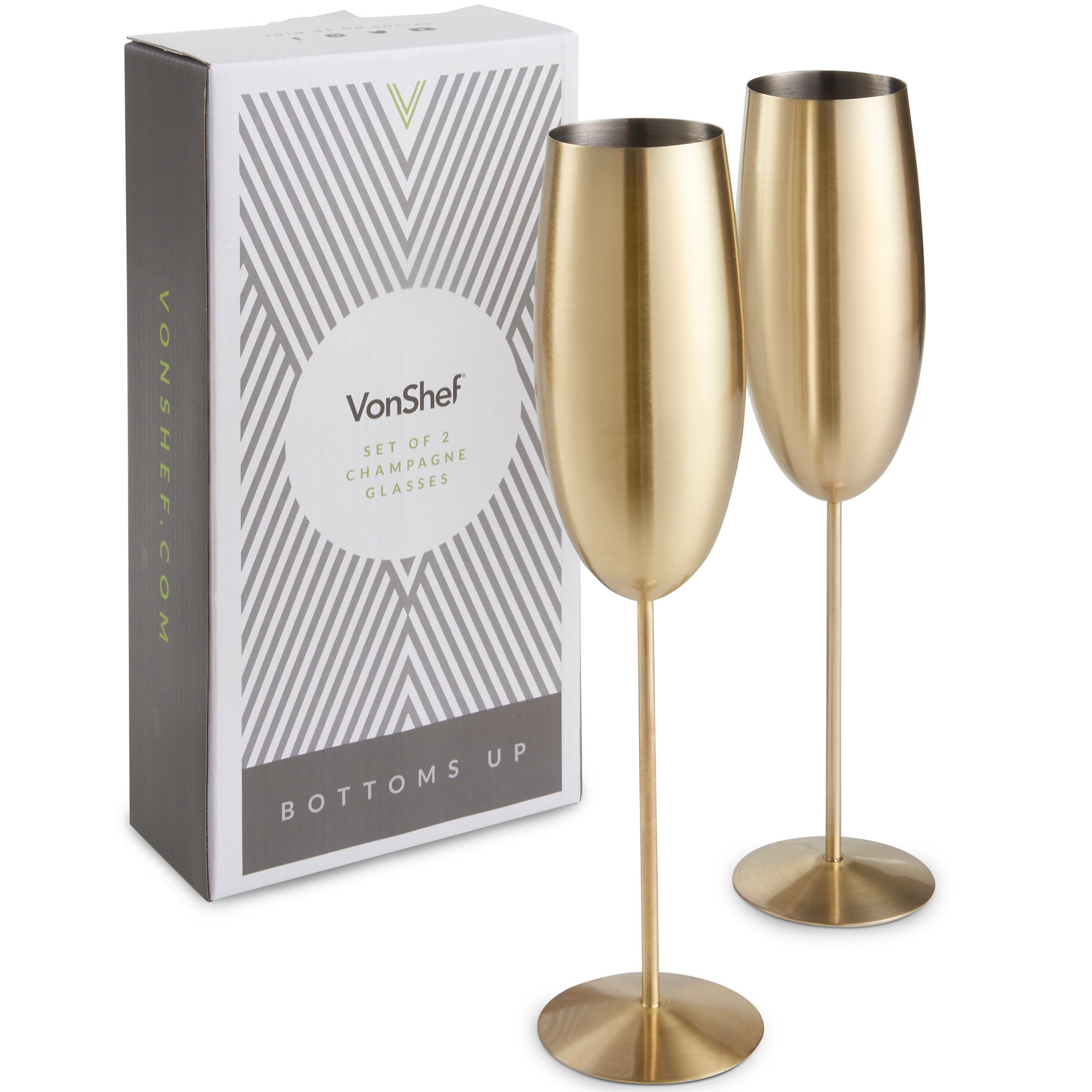 Vonshef Gold 2x Champagne Flutes Gles Shatterproof Stainless Sentinel Vonshef Champagne Flutes Gles Brushed Gold Shatterproof Stainless Steel Set Of 2