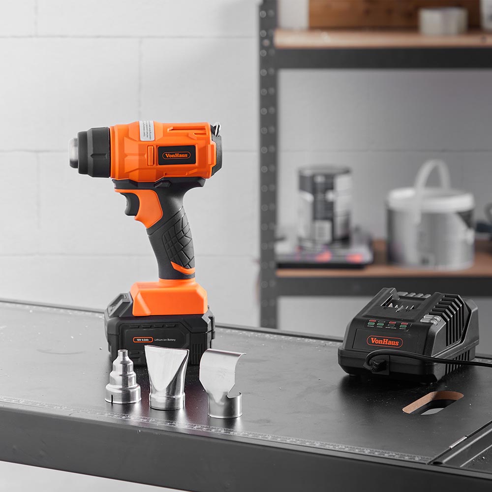VonHaus 18V Cordless Heat Gun Kit Portable with 3 Nozzles, Battery