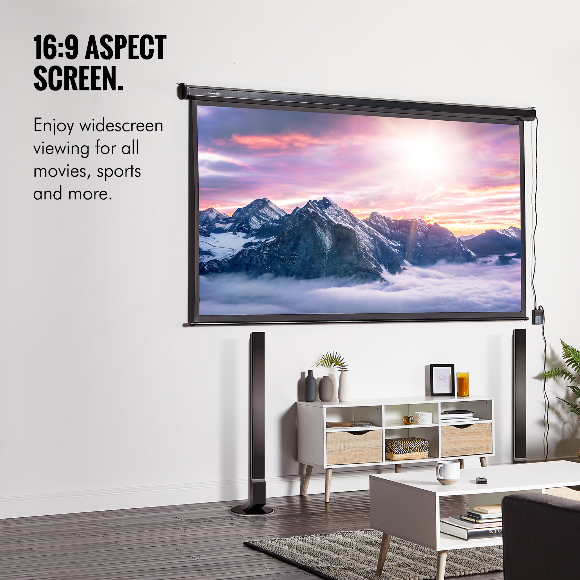 VonHaus 100 Inch Automatic Projector Screen 169 With Remote Home