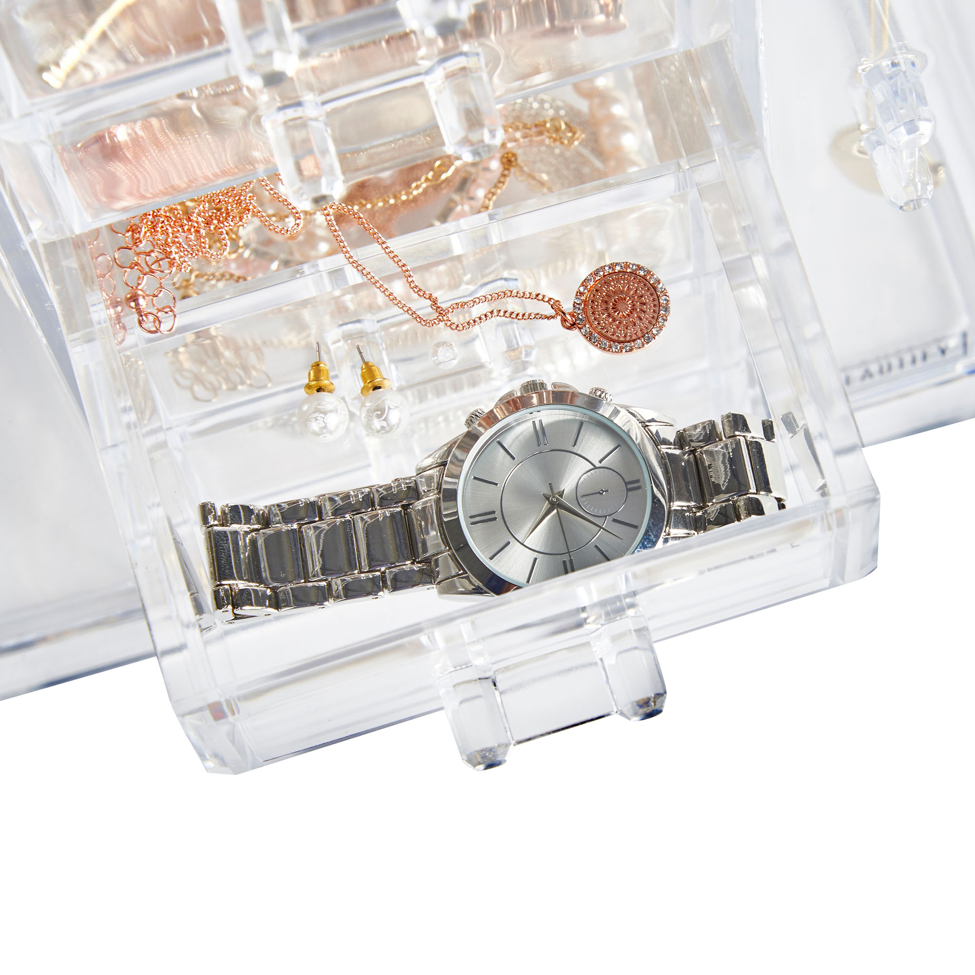 Beautify Clear Acrylic Jewelry Organizer Storage Box with 6 Drawers