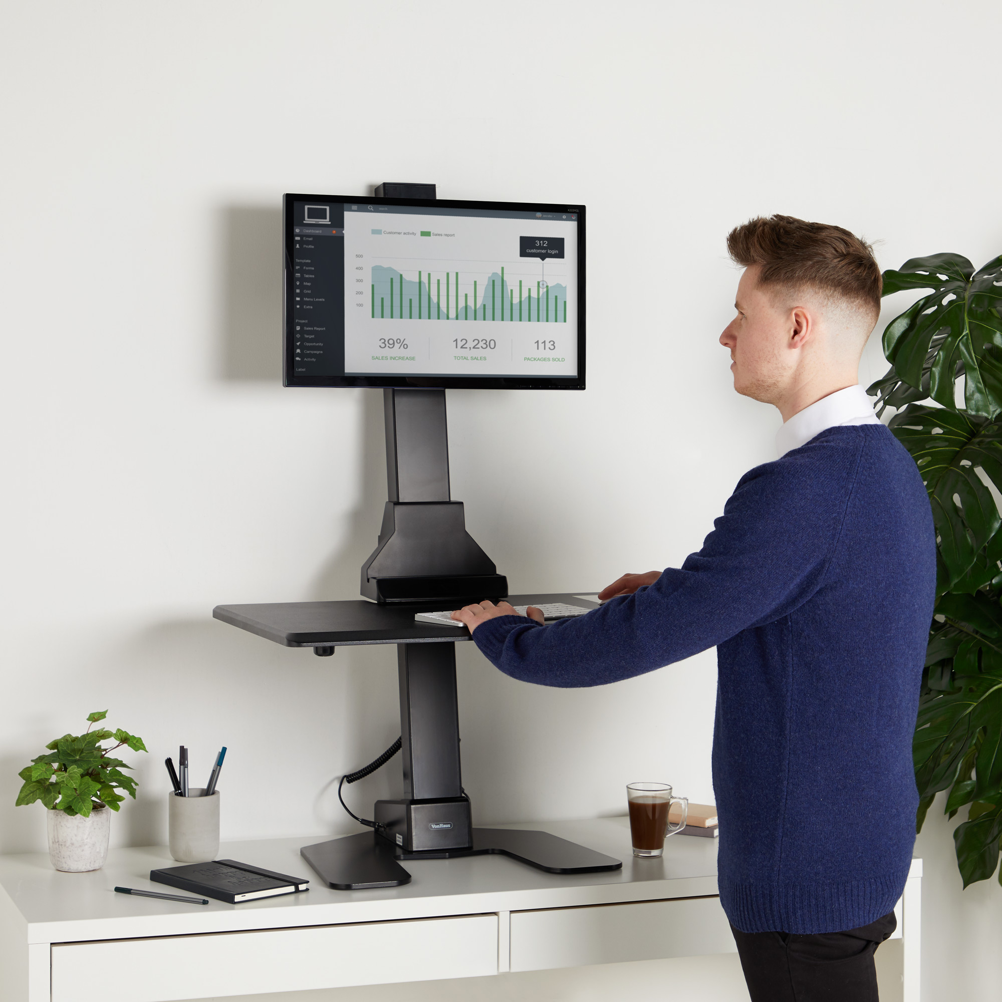 VonHaus Electric SitStand Desk Riser for Standing or Sitting Height
