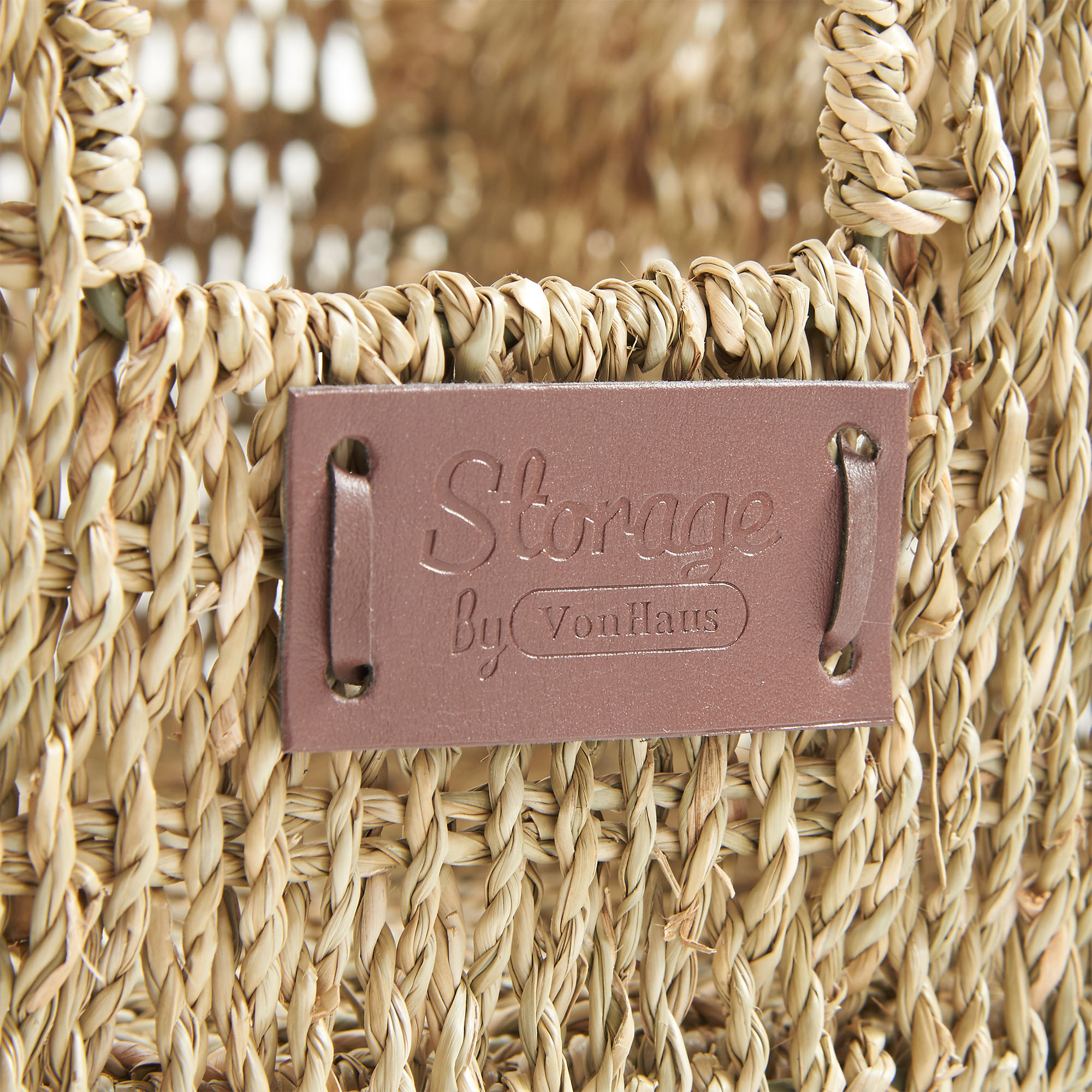 VonHaus Set of 3 Square Seagrass Storage Organizer Baskets with Insert