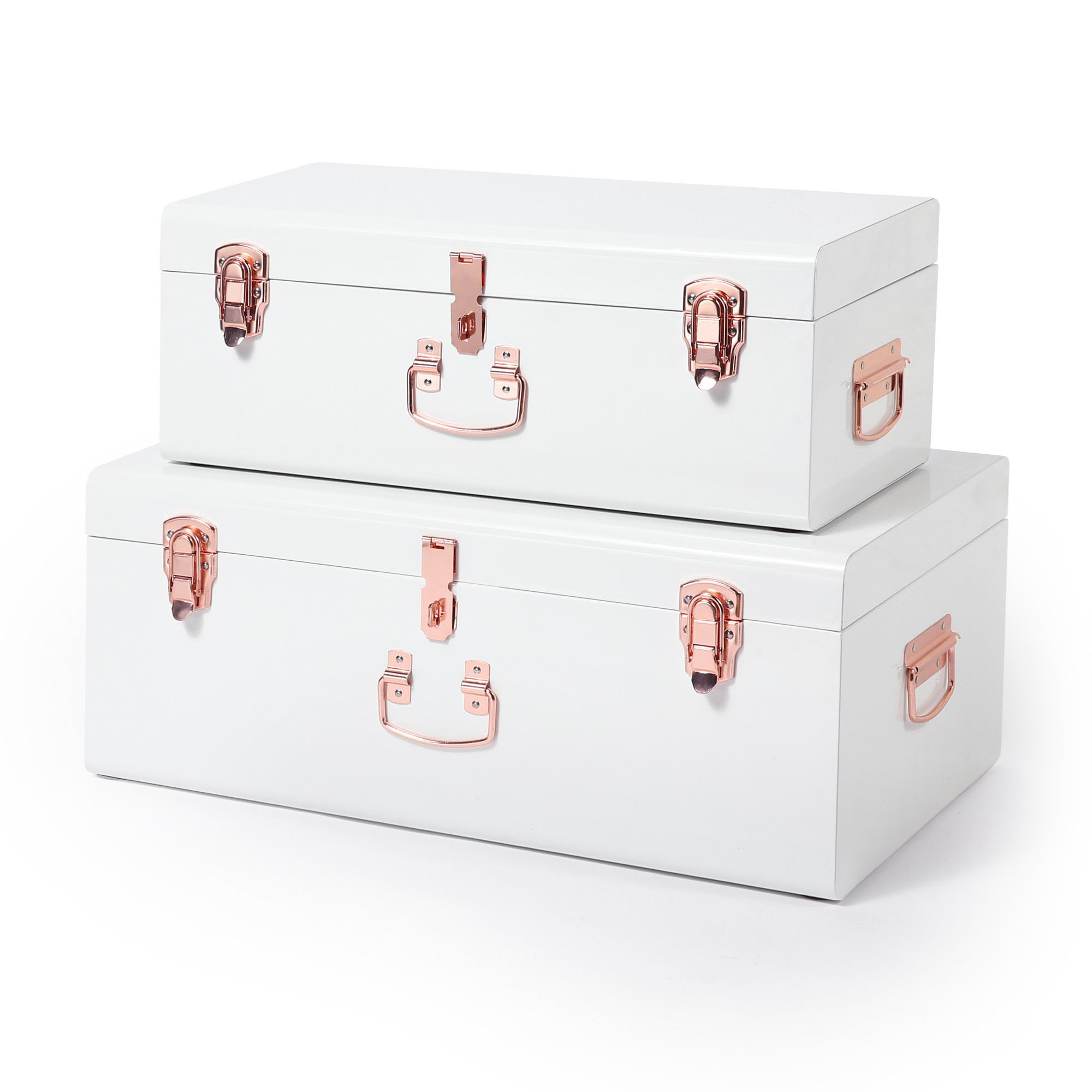 Details About Beautify 2 Set Cream Steel Storage Trunk Chest College Dorm Bedroom Footlocker