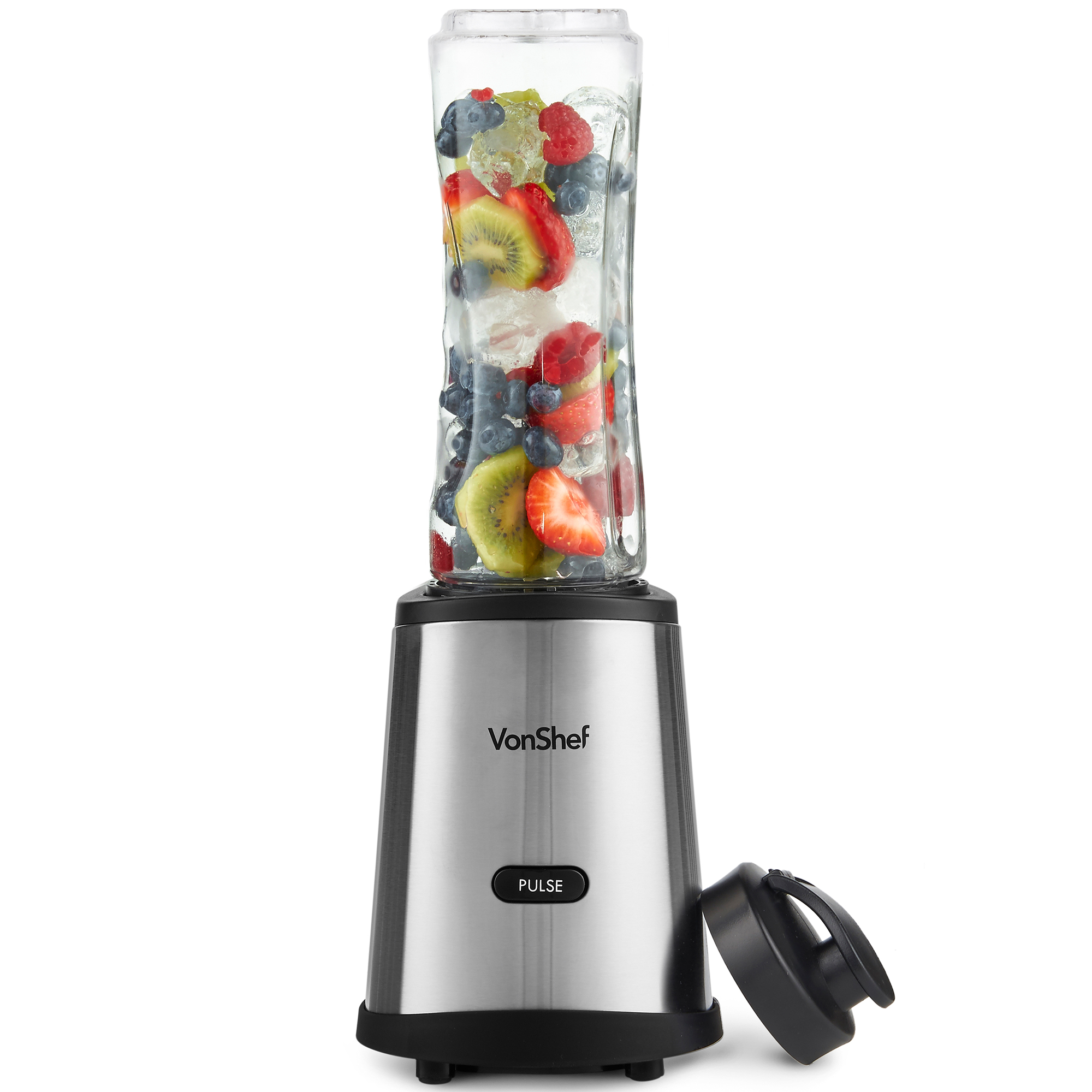 VonShef Personal Single Serve Blender 250W with Travel Lid Stainless