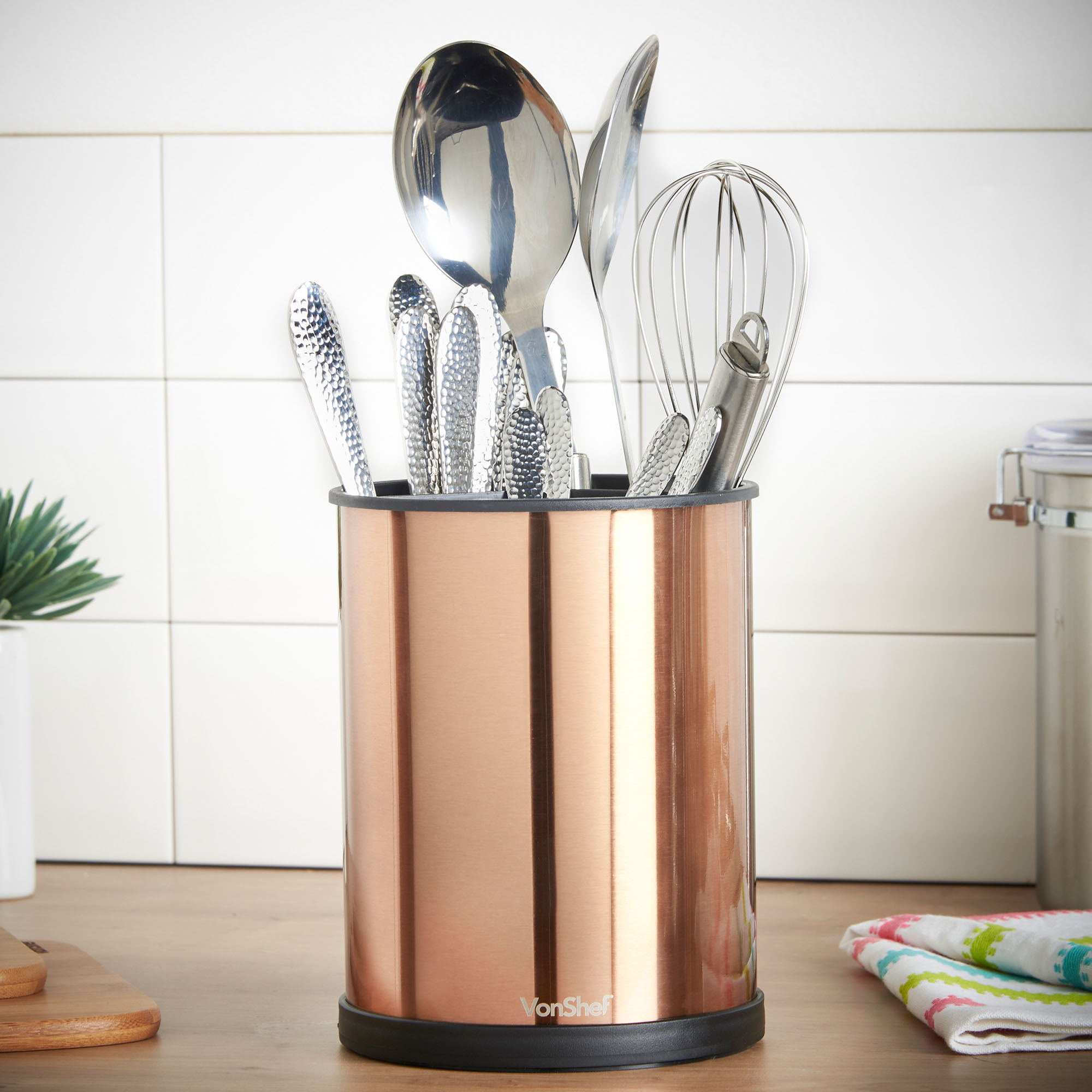 VonShef Copper Rotating Kitchen Utensil Holder Organizer w/ Removable