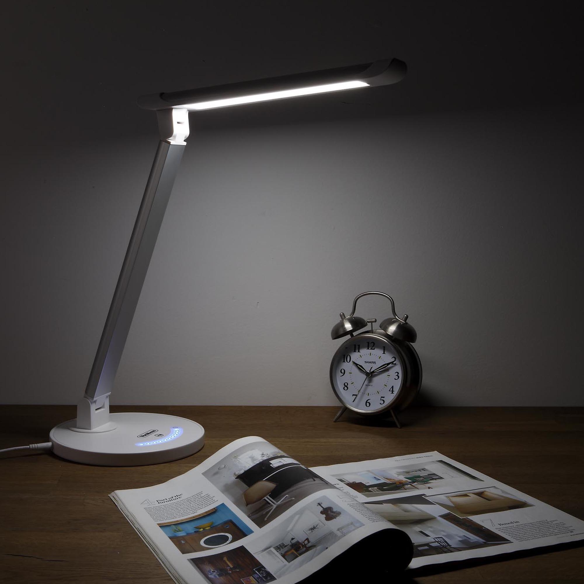 VonHaus Aluminum Folding LED Desk Lamp w/ USB Charger, Dimmer, Touch On ...