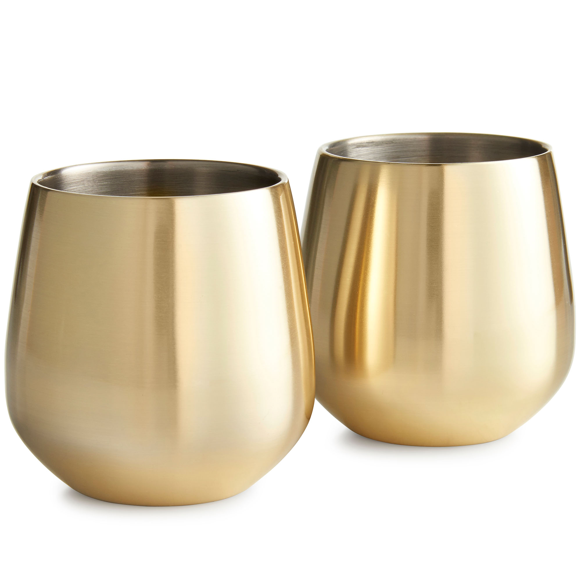 VonShef Stemless Gold Stainless Steel Wine Glass Set of 2 Double Walled