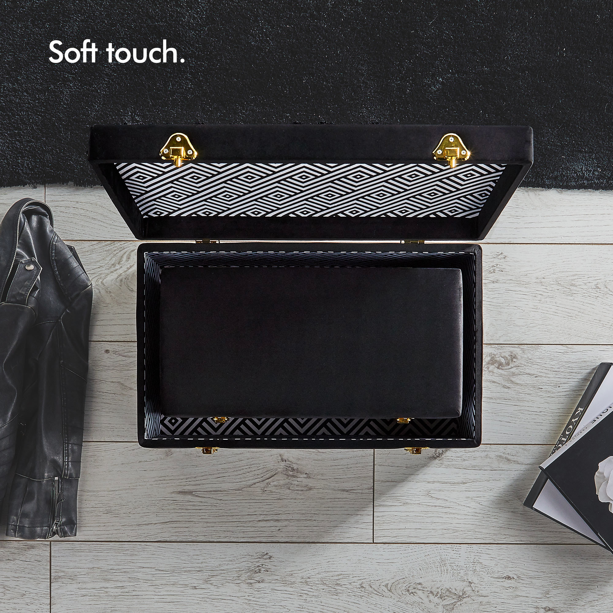 Beautify Large Black Velvet Storage Trunk Chest Set College Bedroom Footlocker eBay