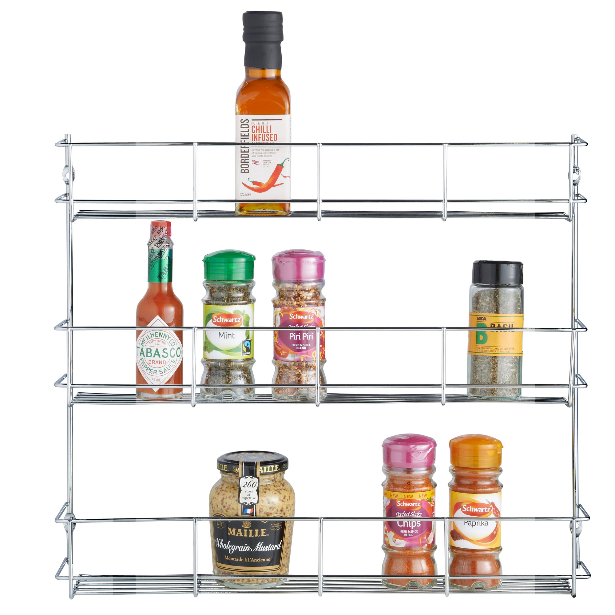 VonShef 3 Tier Spice Rack Easy Fix For Herbs & Spices Wall Mount Inside Cupboard 5060351490108