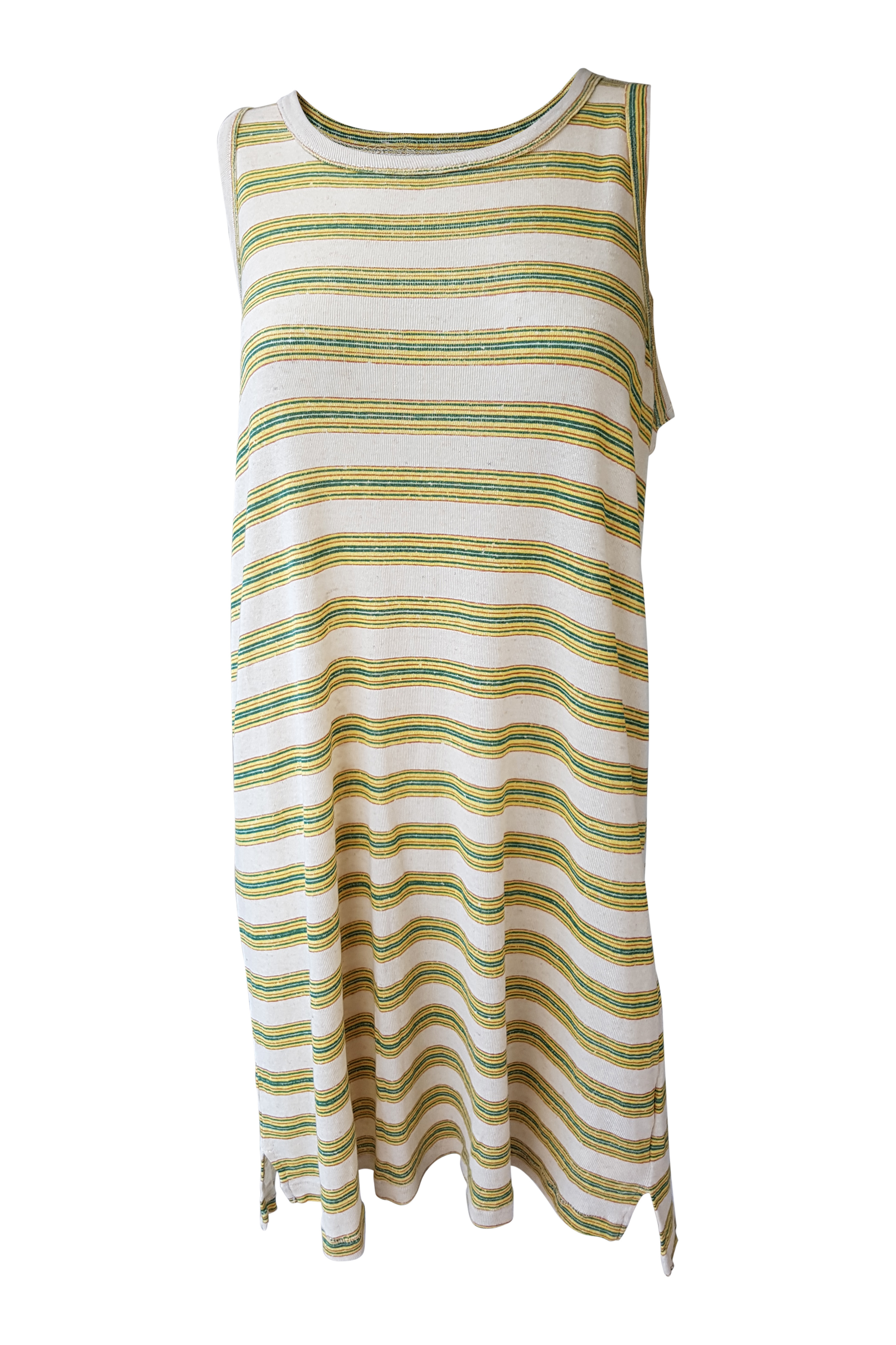 CURRENT ELLIOT Cream Striped hemp Cotton Sleeveless Dress (L)