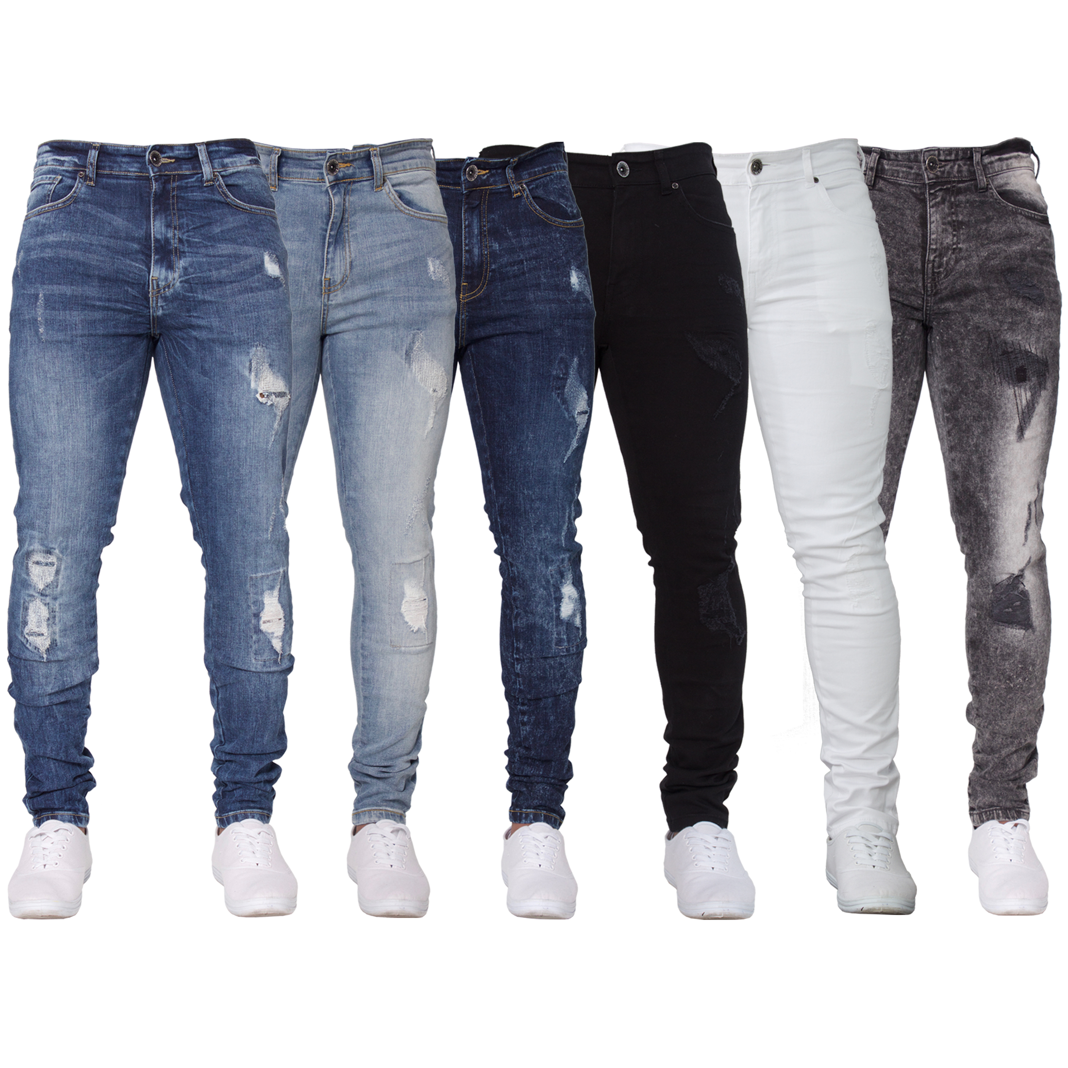 New ENZO Mens Stretch Super Skinny Ripped Casual Fashion Denim Jeans | eBay