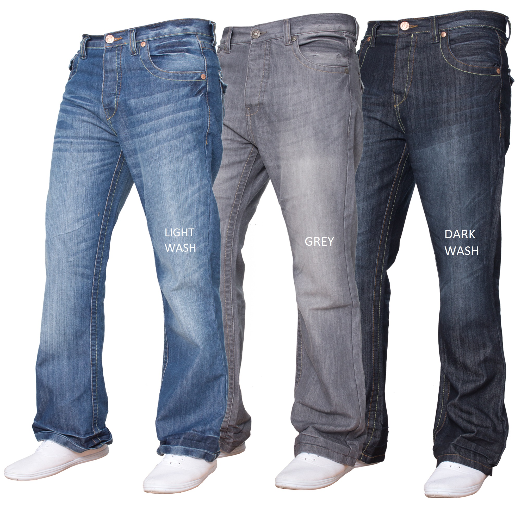 New Mens Basic Bootcut Wide Leg Flared Work Casual Denim Jeans Big King ...