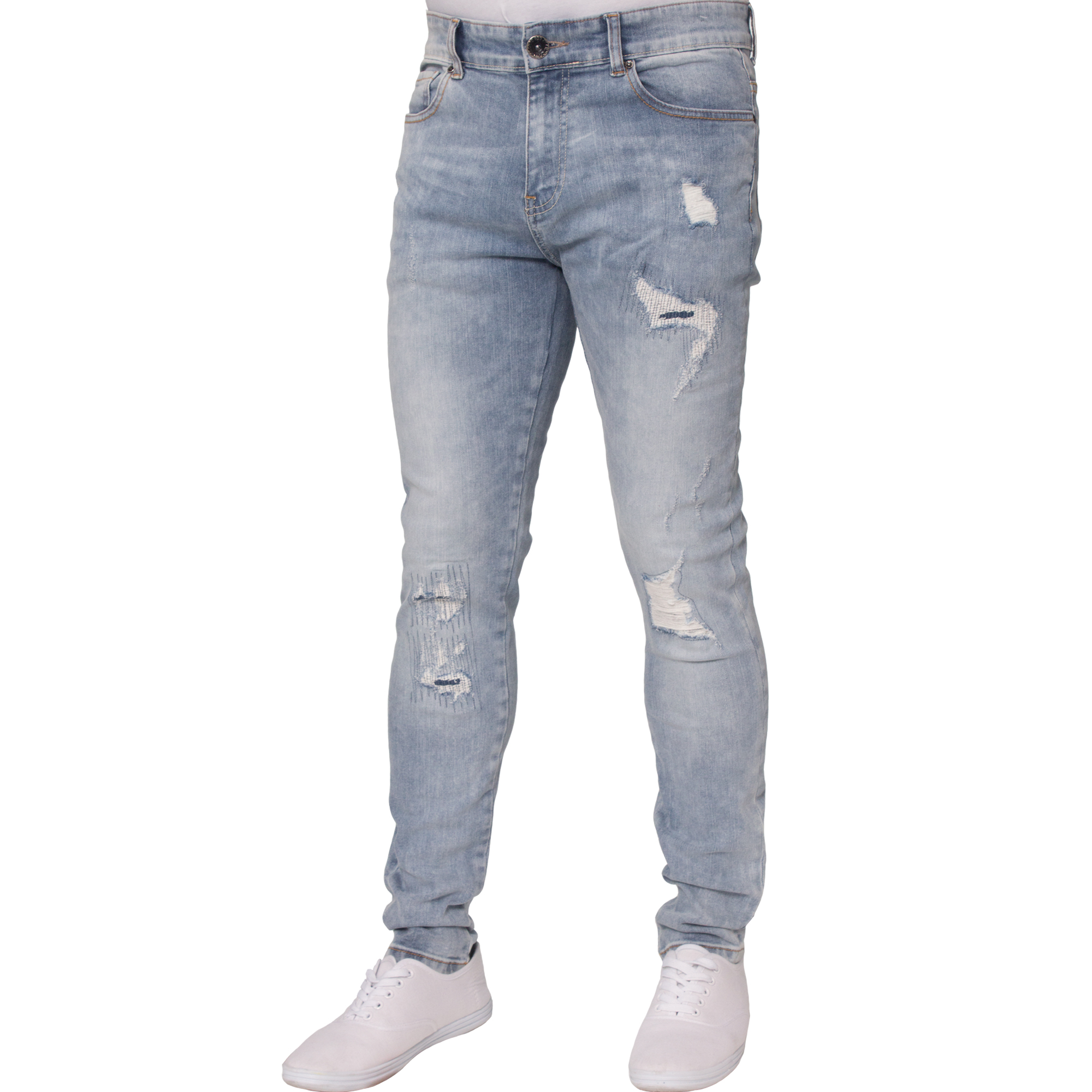 New ENZO Mens Skinny Super Stretch Fit Ripped Denim Jeans All Waist ...