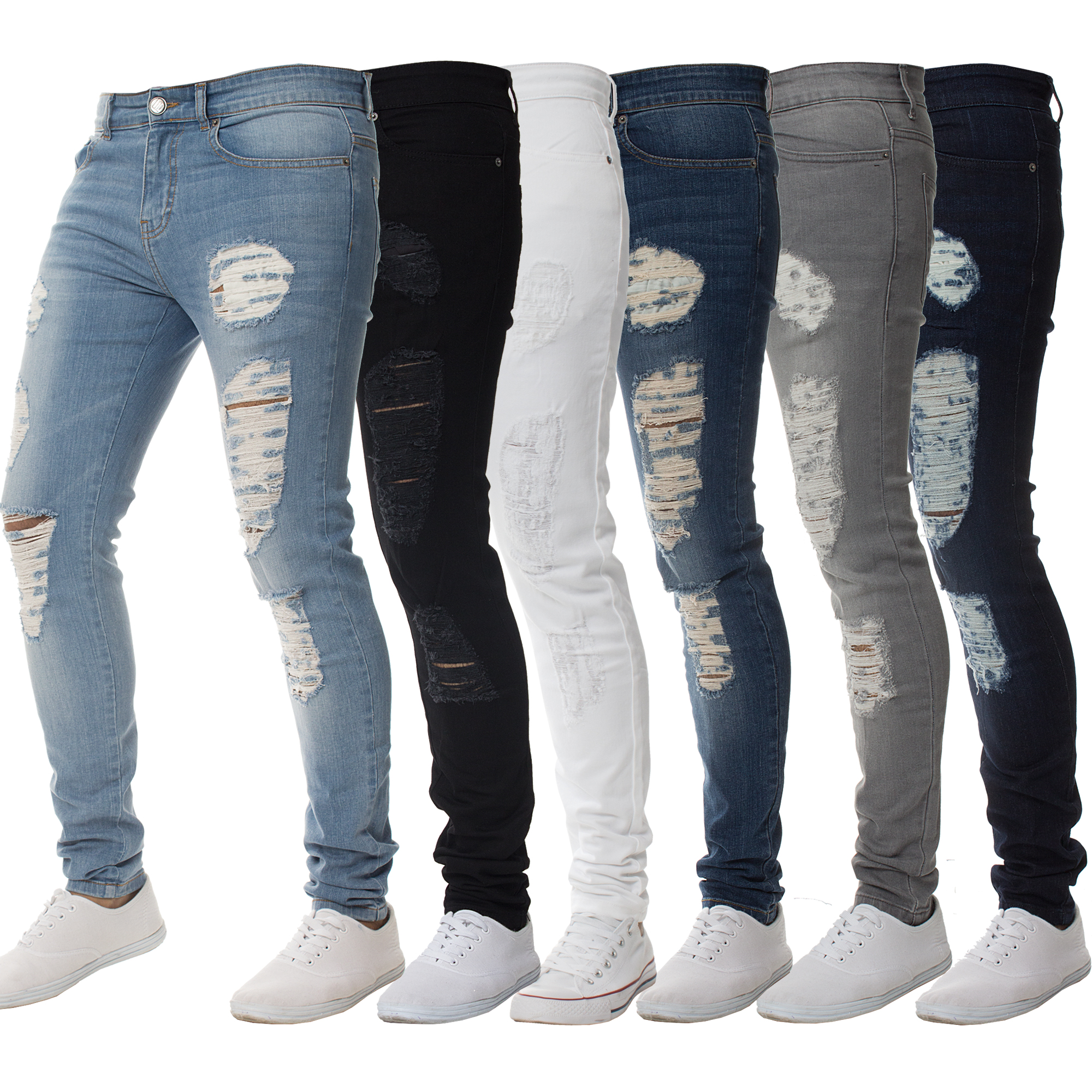 New ENZO Designer Mens Super Stretch Skinny Jeans Ripped Distressed ...