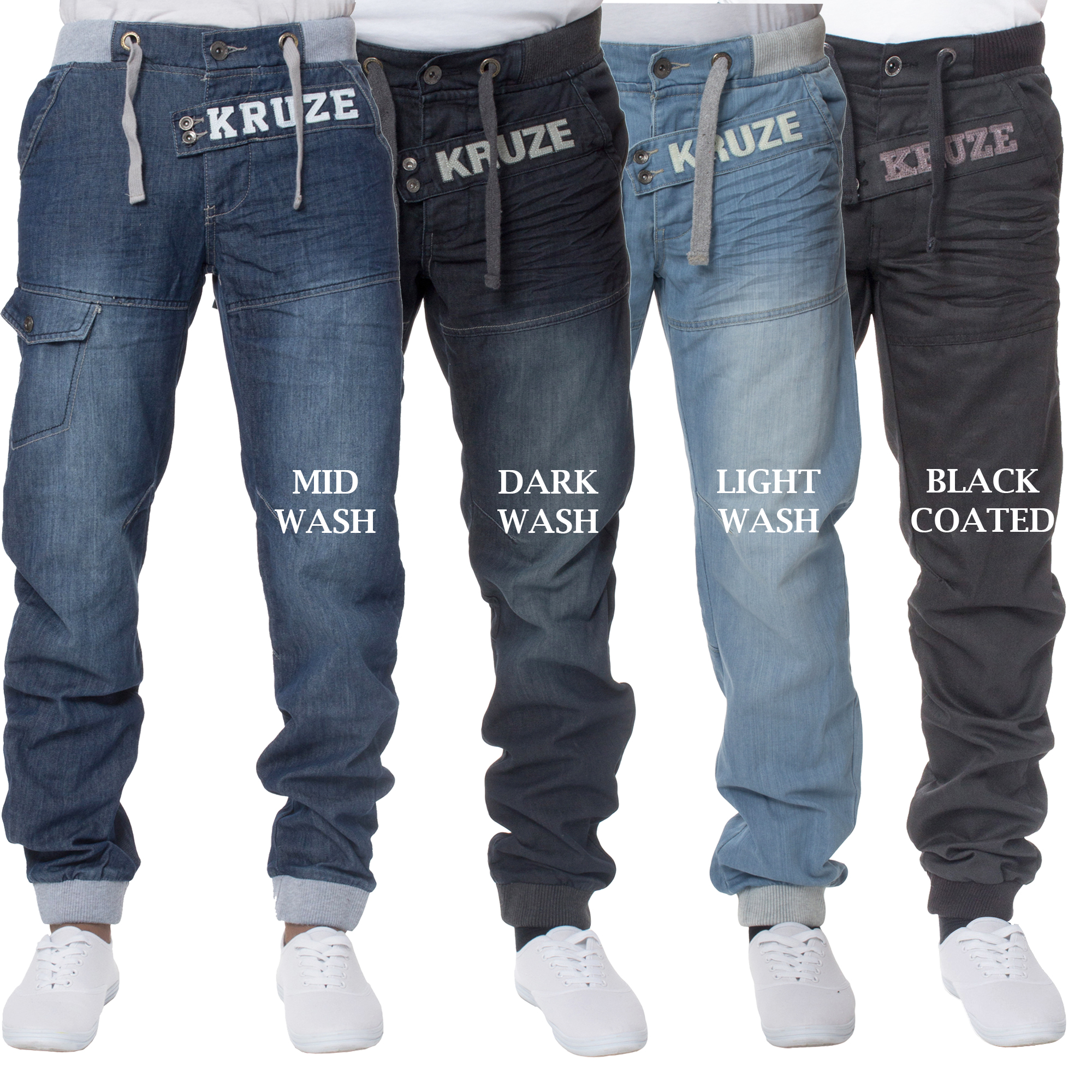 KRUZE Mens Cuffed Denim Joggers Stylish Regular Fit Jeans Pants All Waist Sizes eBay