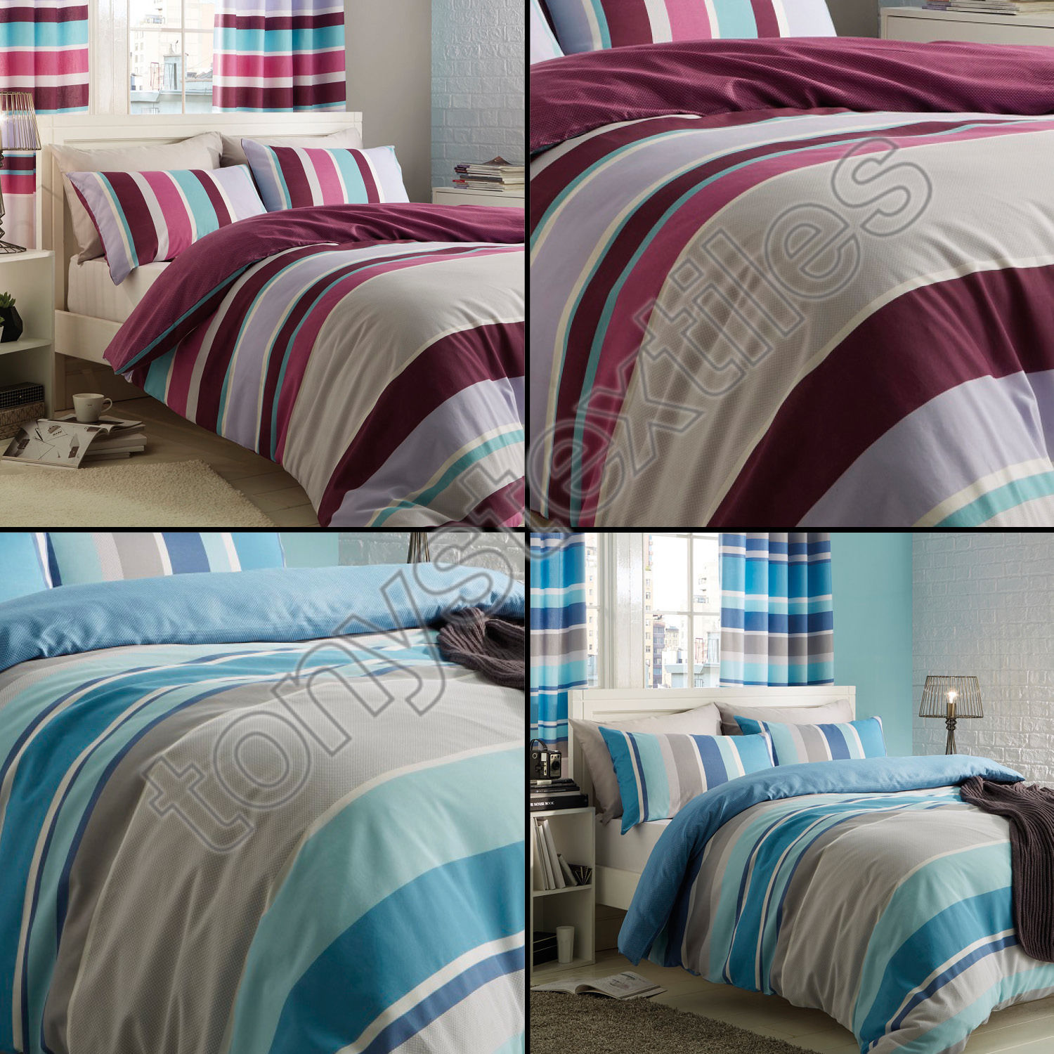 Catherine Lansfield Textured Stripe Bedding Quilt Duvet Cover Set