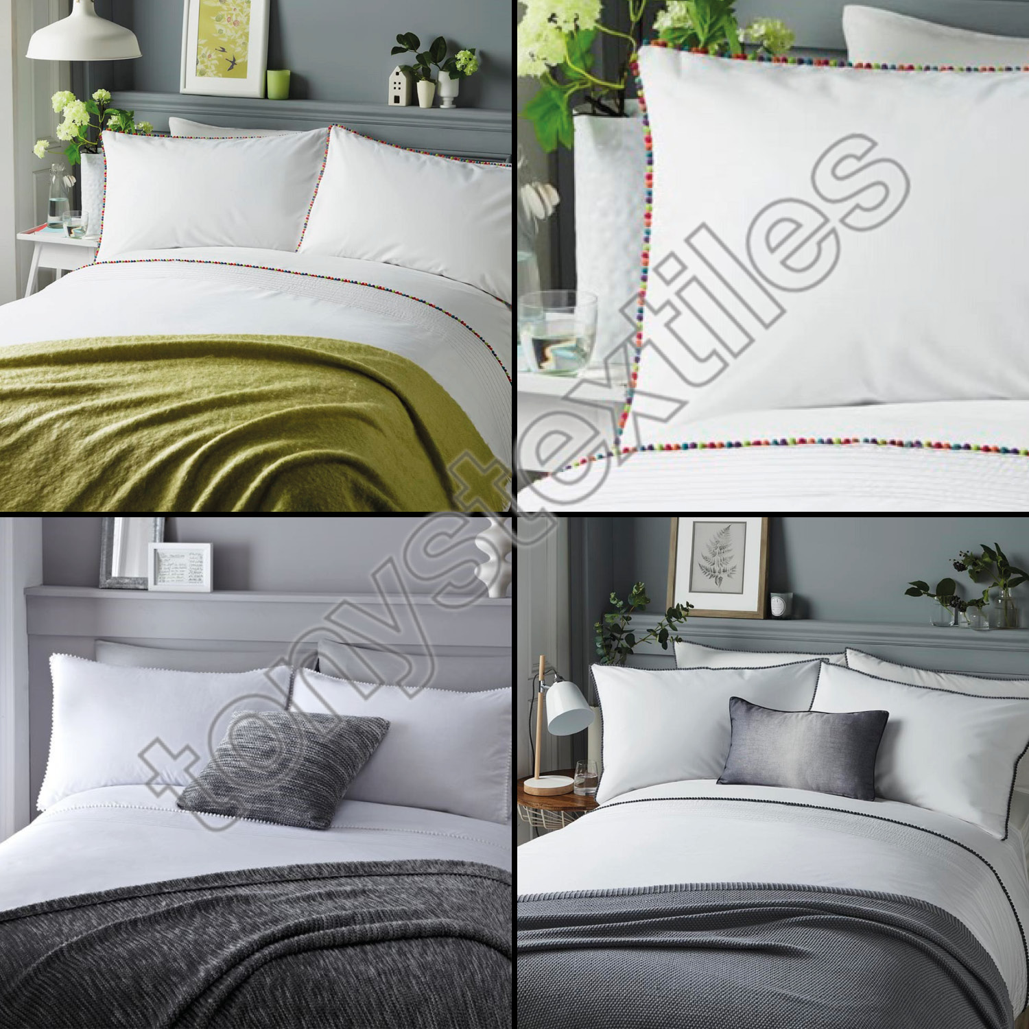Bright Modern Pom Fringe Trim Quilt Duvet Cover Bedding Set Sentinel Bright Modern Pom Fringe Trim Quilt Duvet Cover Bedding Set White Grey Multi
