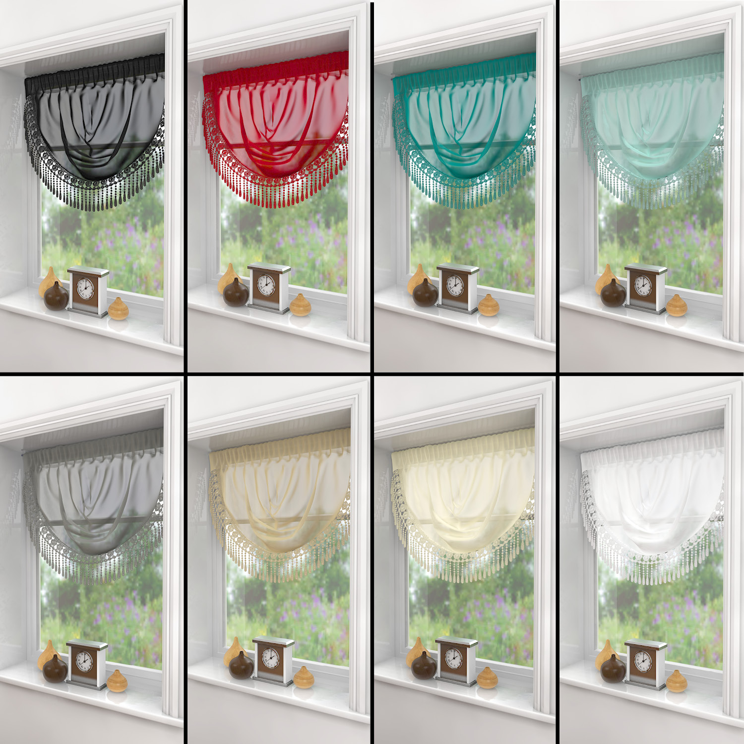 Macrame Ready Made Voile Swag Swags Net Curtain Decorative Pelmet