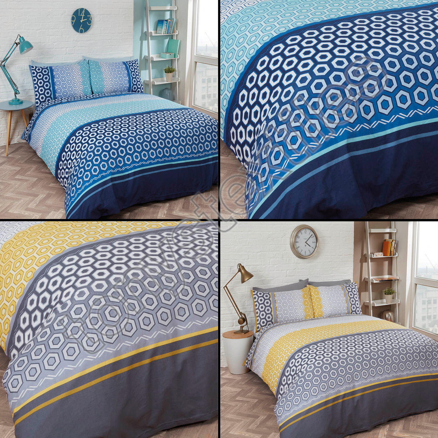 Modern Bright Geometric Bedding Quilt Duvet Cover Set Yellow Grey