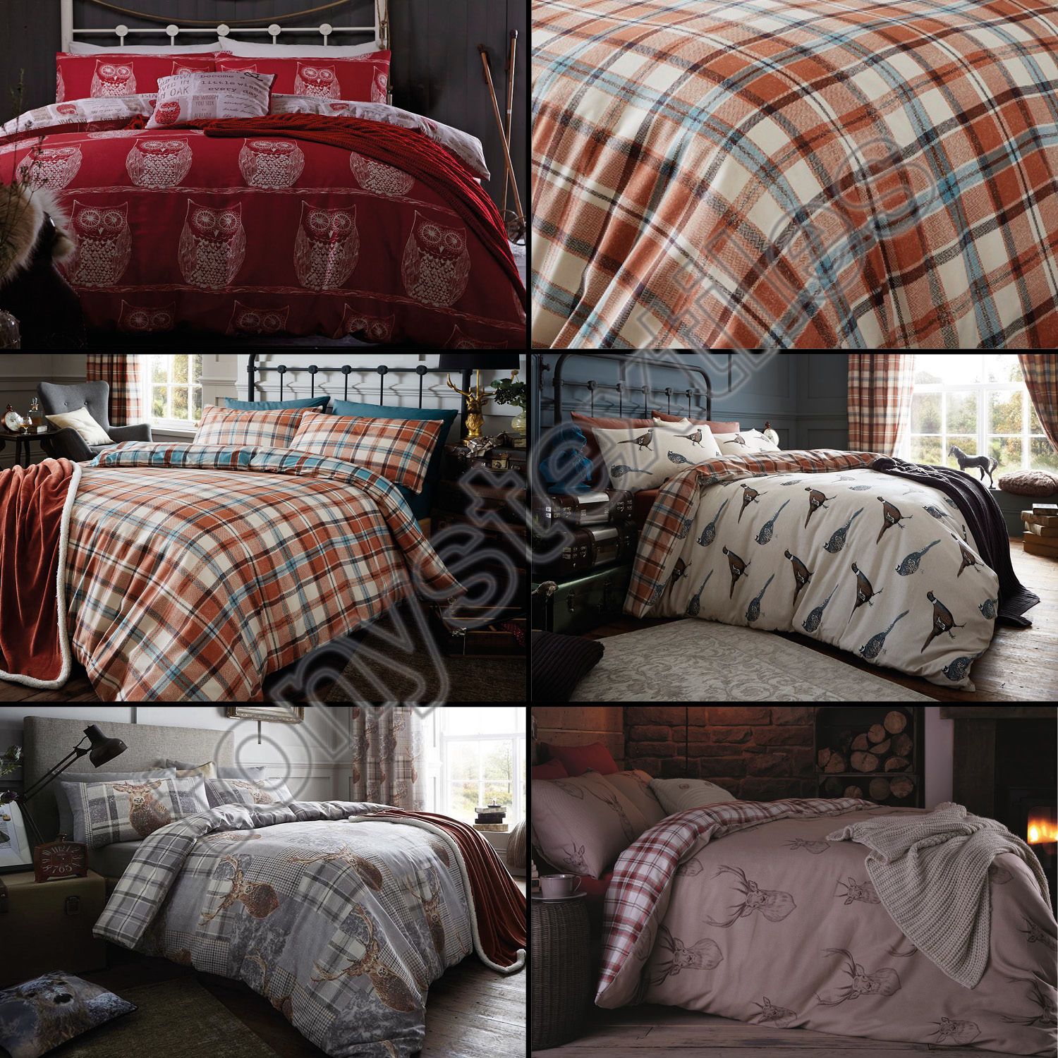 CATHERINE LANSFIELD STAG TARTAN DUVET COVER SET REVERSIBLE DOUBLE /& KING SIZE