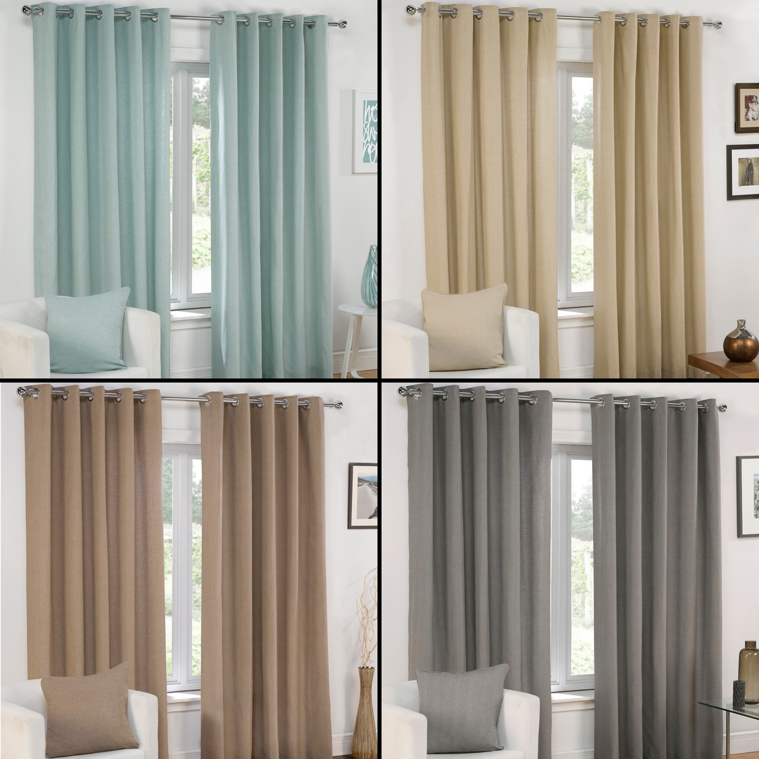 PLAIN EYELET RING TOP FULLY LINED PAIR READY MADE CURTAINS CREAM GREY