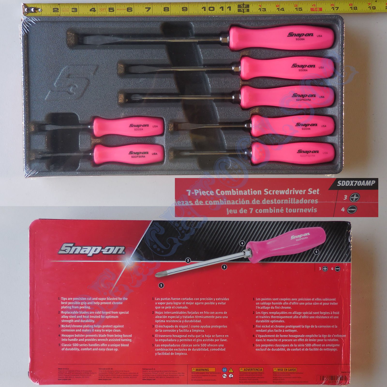 Brand New SnapOn 7 Piece Hard Handle Screwdriver Set Hot Pink