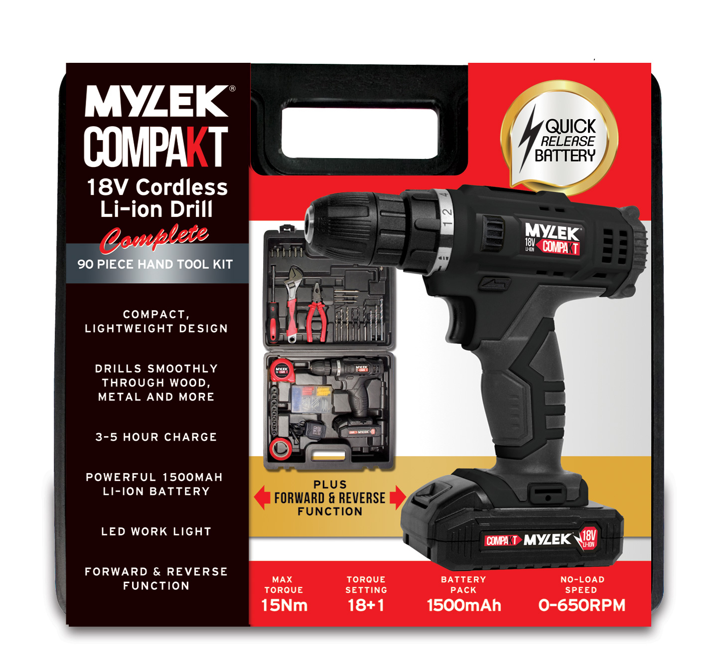 Mylek 18V Cordless Drill Set Screwdriver Electric LiIon Combo DIY Hand