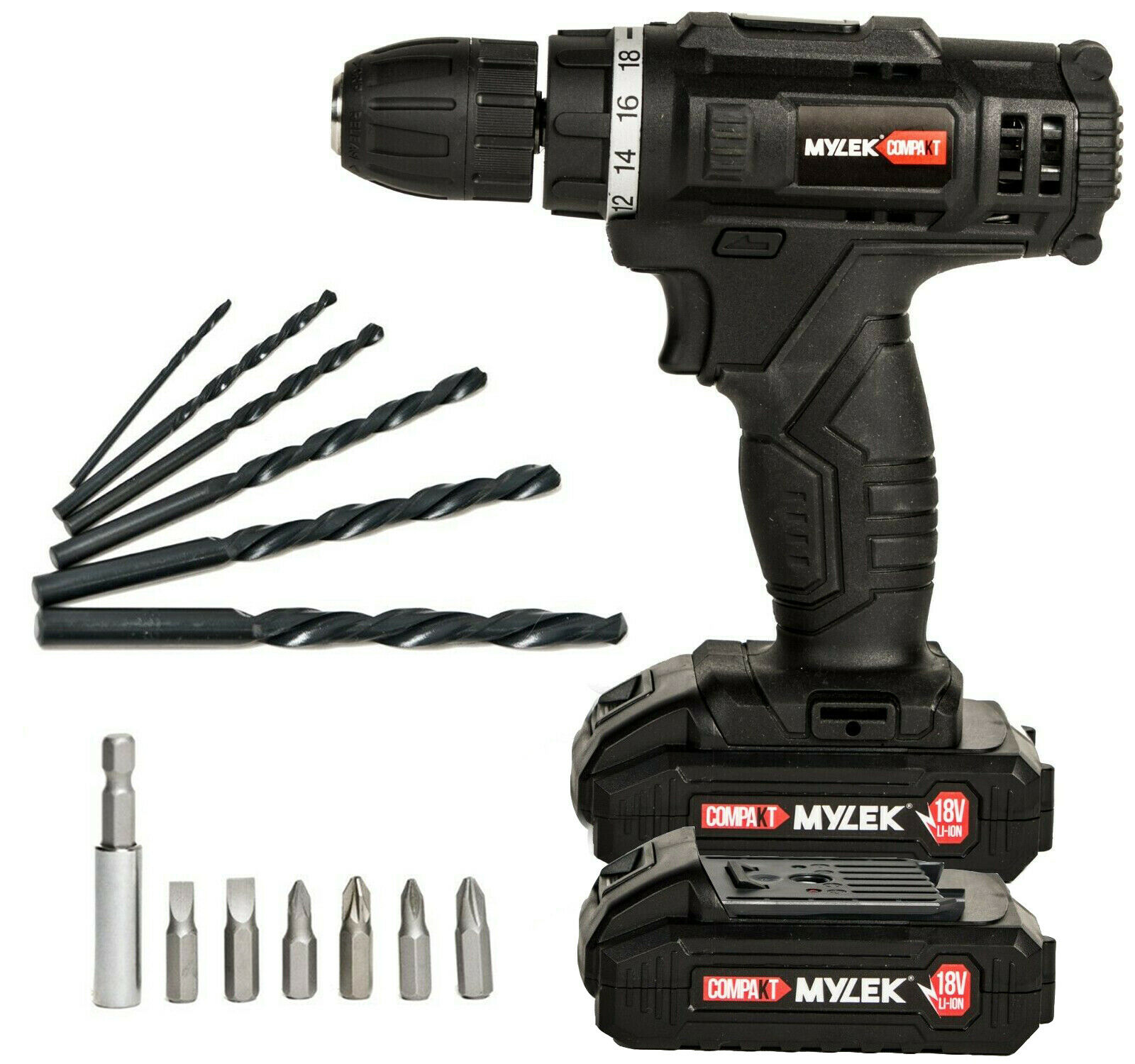 Mylek 18V Cordless Drill Driver Set Screwdriver Two LiIon 1500mAh