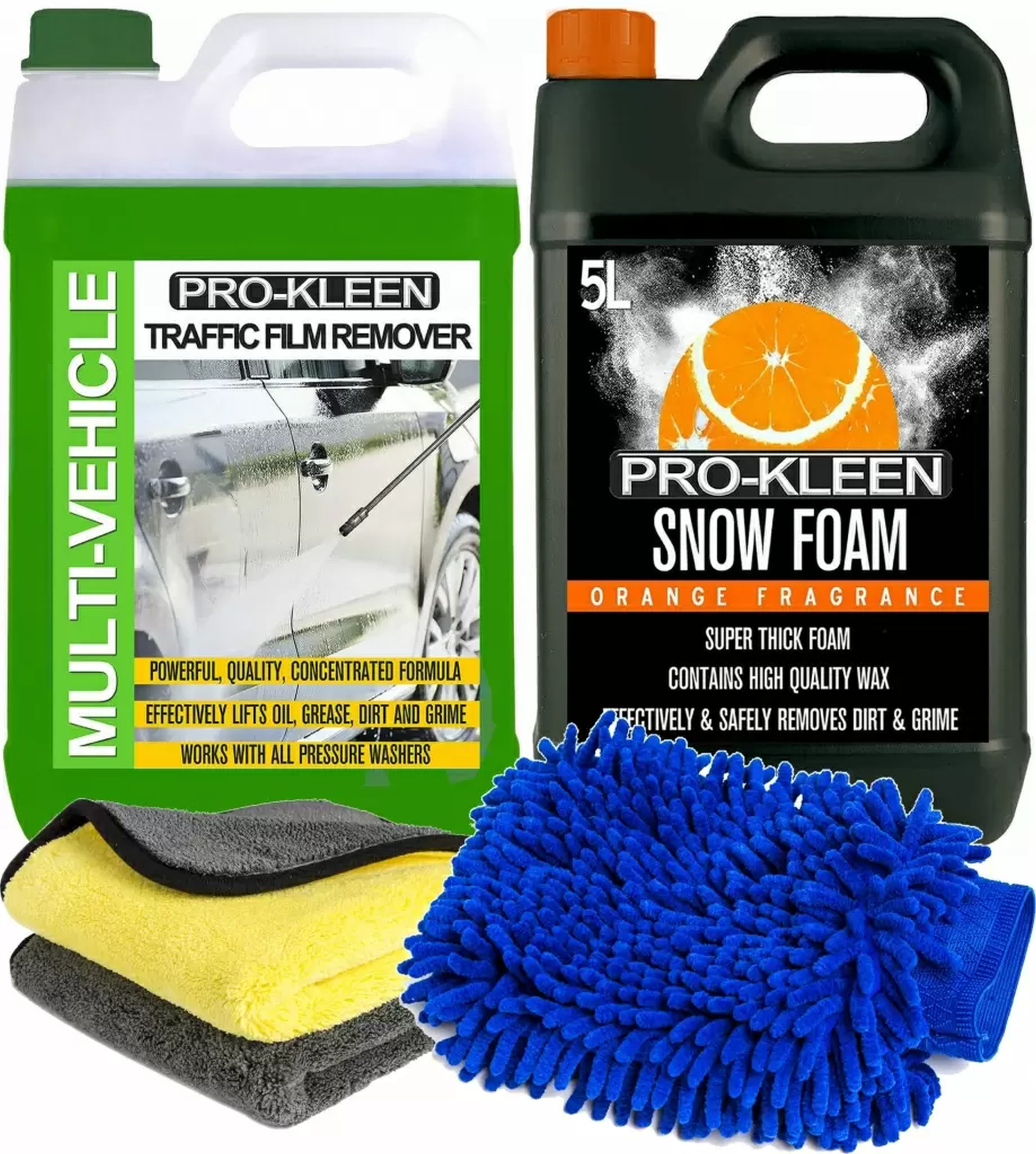 Prokleen Car Cleaning Shampoo Snow Foam Wax 10l Litres Micro Fibre