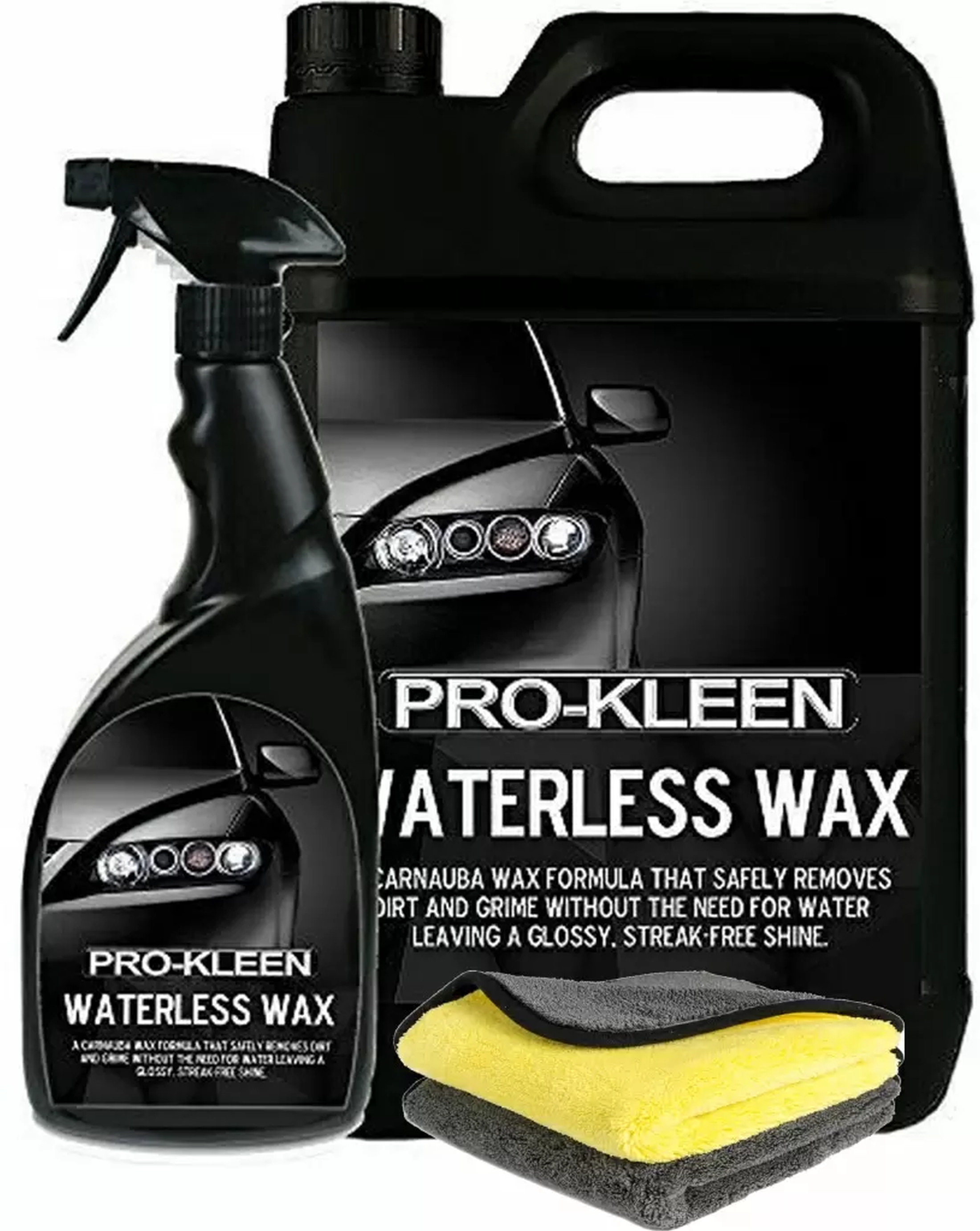 Prokleen Car Polish Wax Waterless Washing Cleaner Valet Kit 2 Microfibre Cloths eBay
