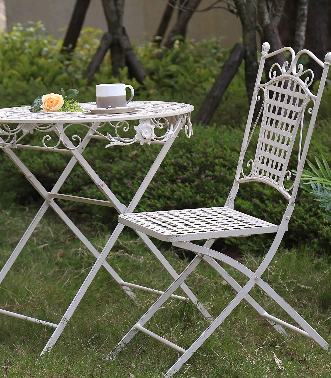 Metal Garden Bistro Set Patio Furniture Foldable Outside Table Chairs 3