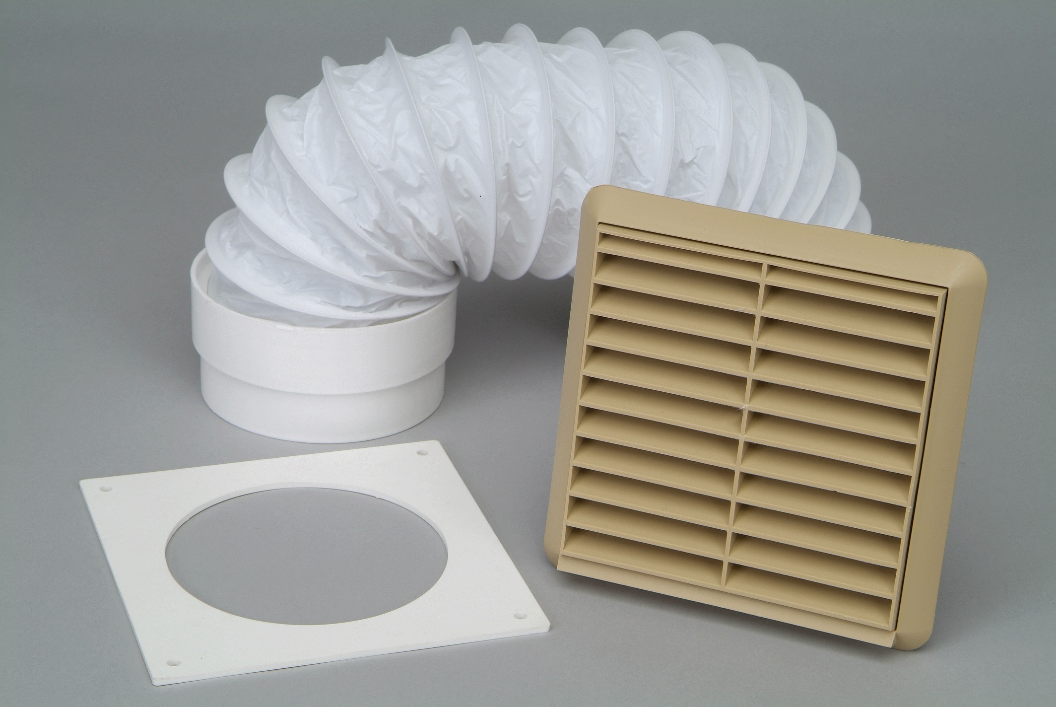 Wall Vent PVC Kit Tumble Dryer External Extractor Beige Fixed Grille 4" 100mm eBay