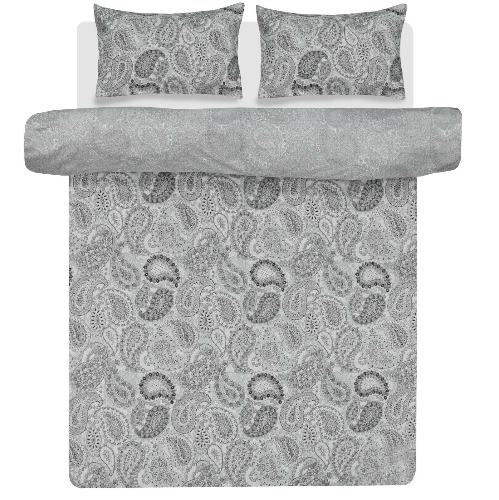 Paisley Grey Duvet Cover Pillowcase Set Reversible Bedding Set
