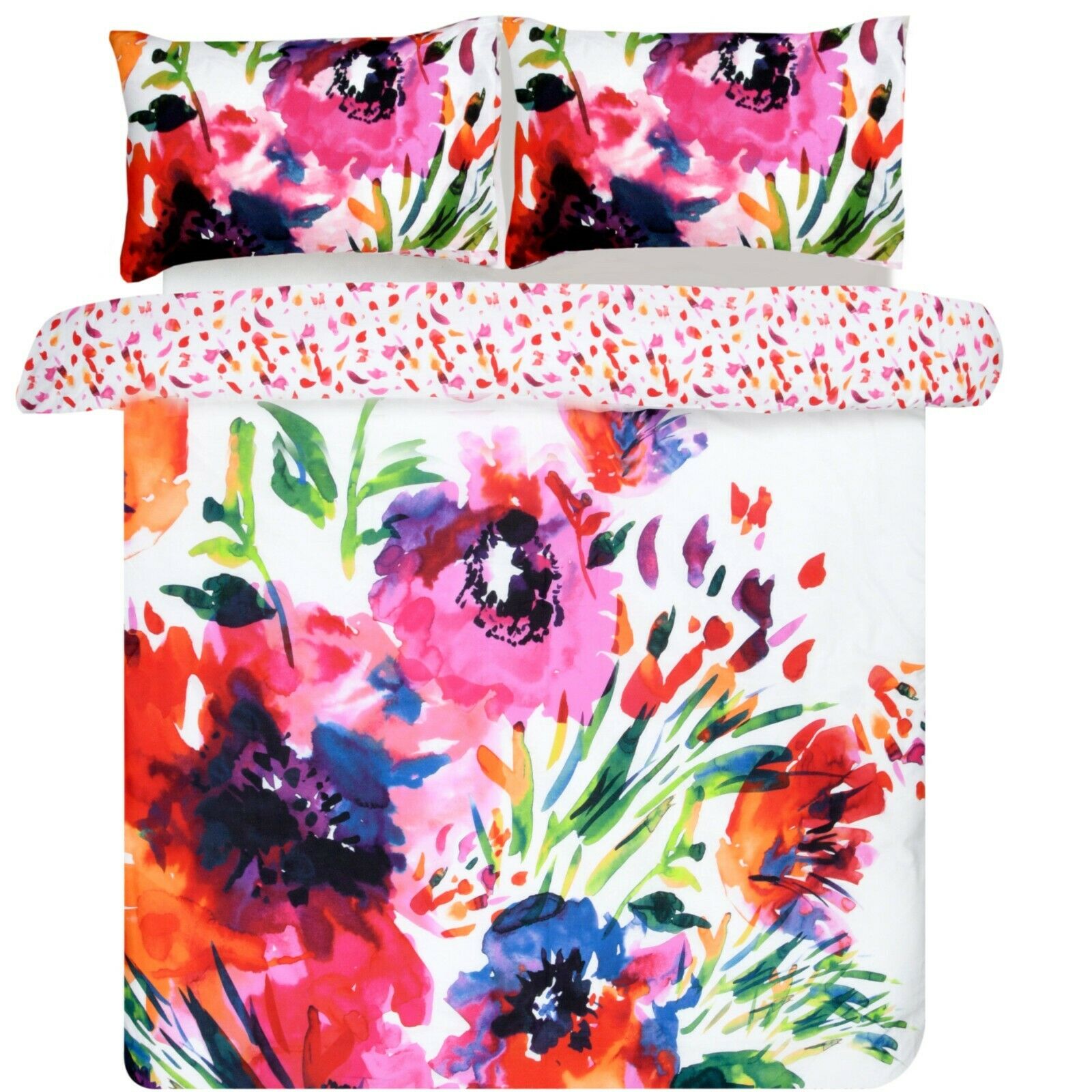 Details About Abstract Fl Red White Flowers Duvet Quilt Cover With Pillowcase Bedding Set