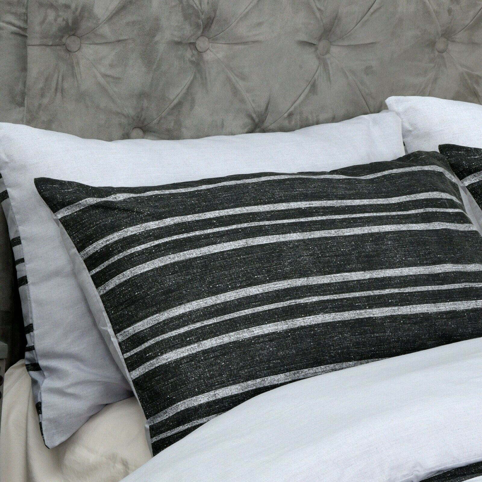 Textured Bold Stripe Brown & Black Duvet Cover Quilt Bedding Set