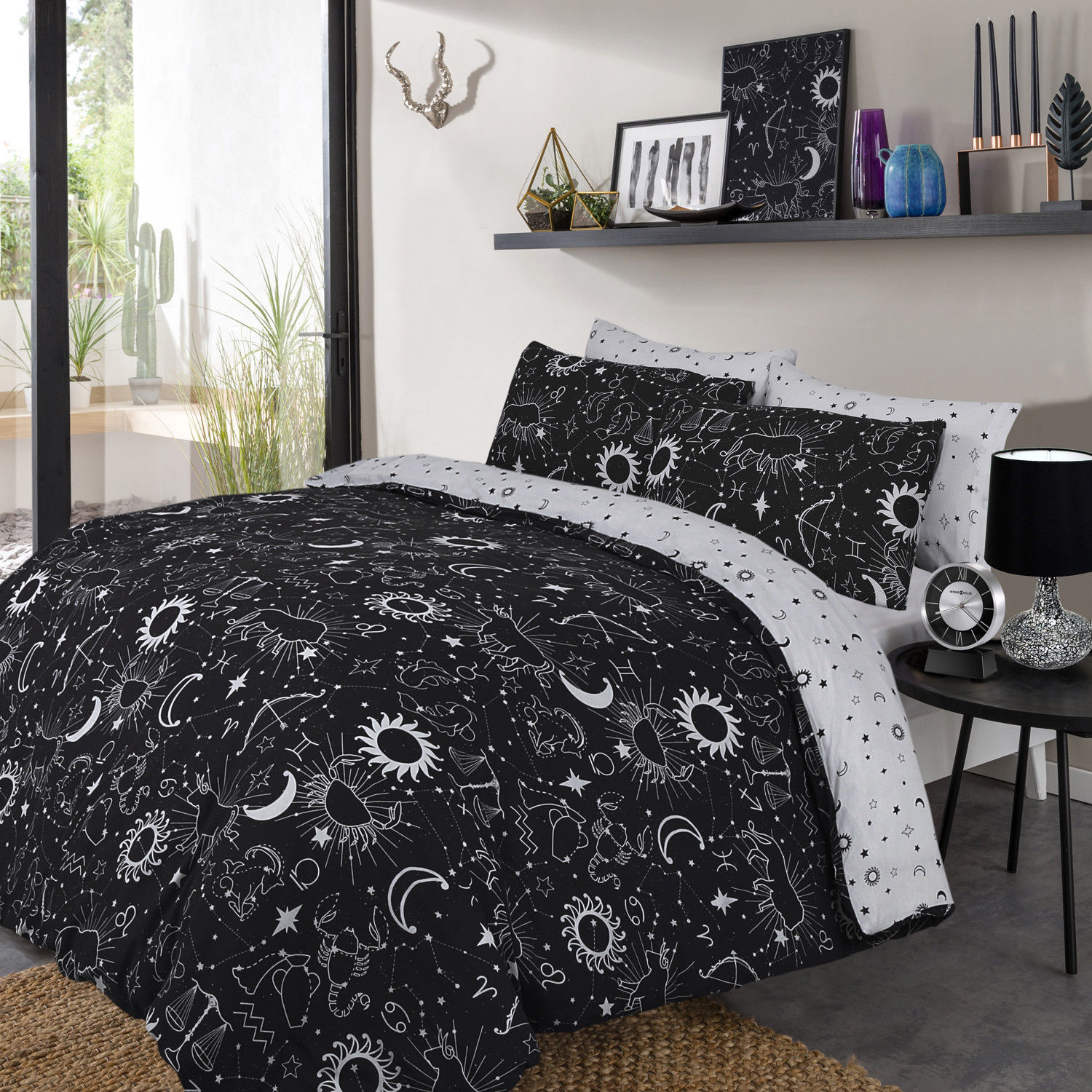 Star Gazing Zodiac Black Blue Duvet Quilt Cover Pillowcases