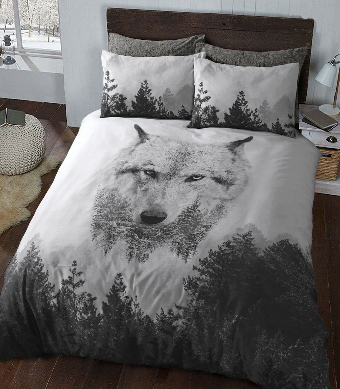 Jungle Wolf Animal Print Duvet Cover Bedding Set With Pillow Case