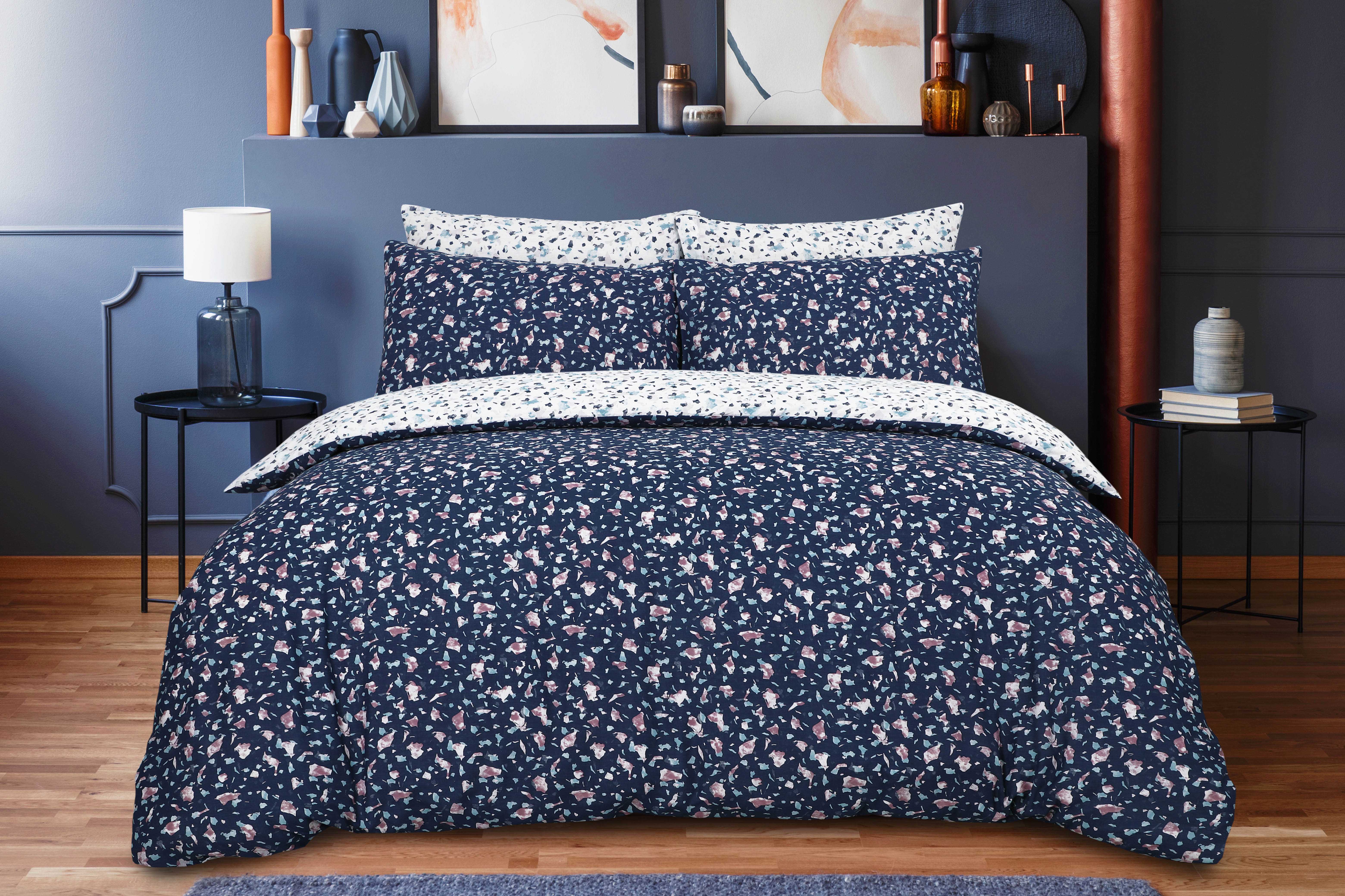 Scattered Terrazzo Navy Duvet Cover Pillowcase Bed Set By