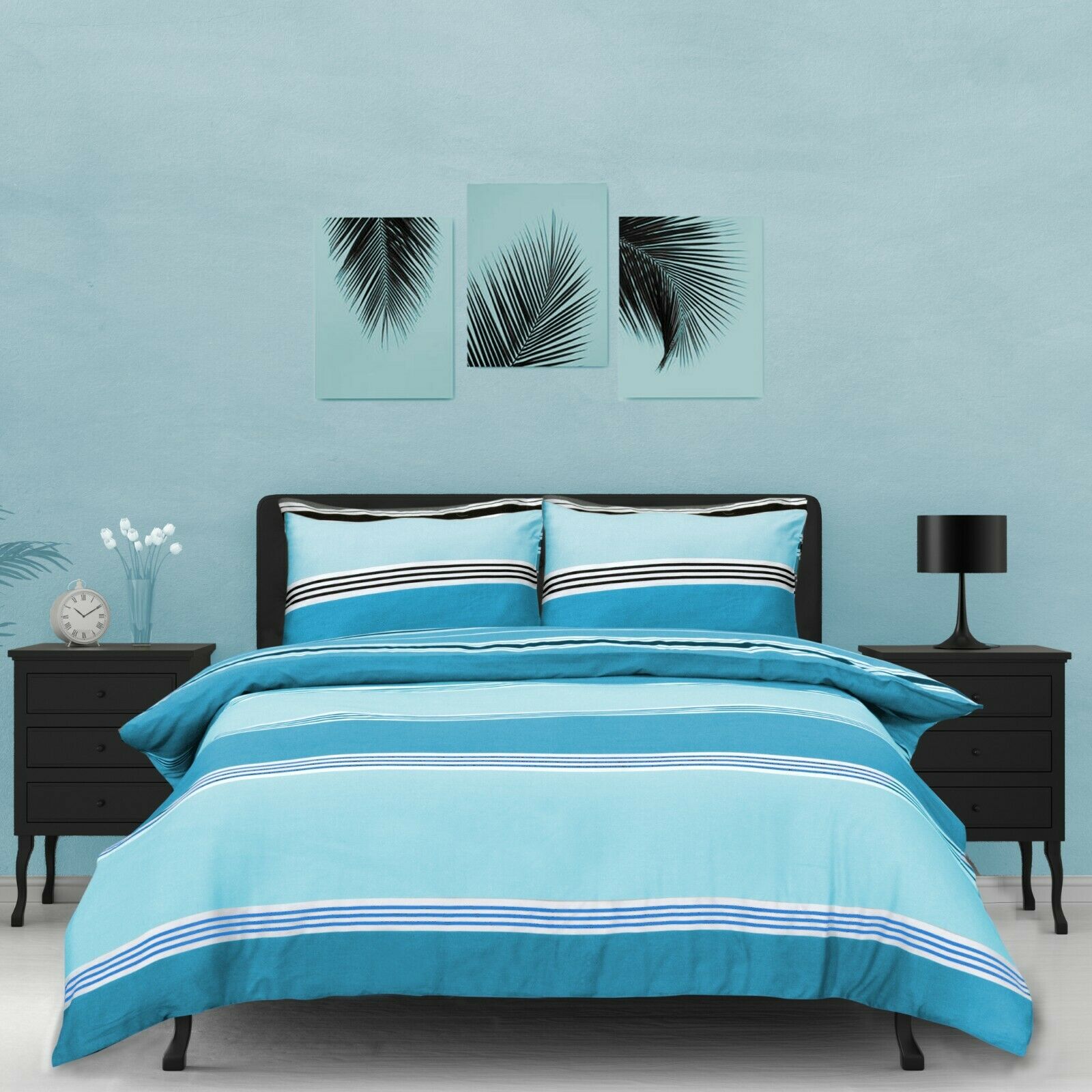 Banded Stripe Grey Duvet Cover With Pillowcases Quilt Cover Bedding Set All Size