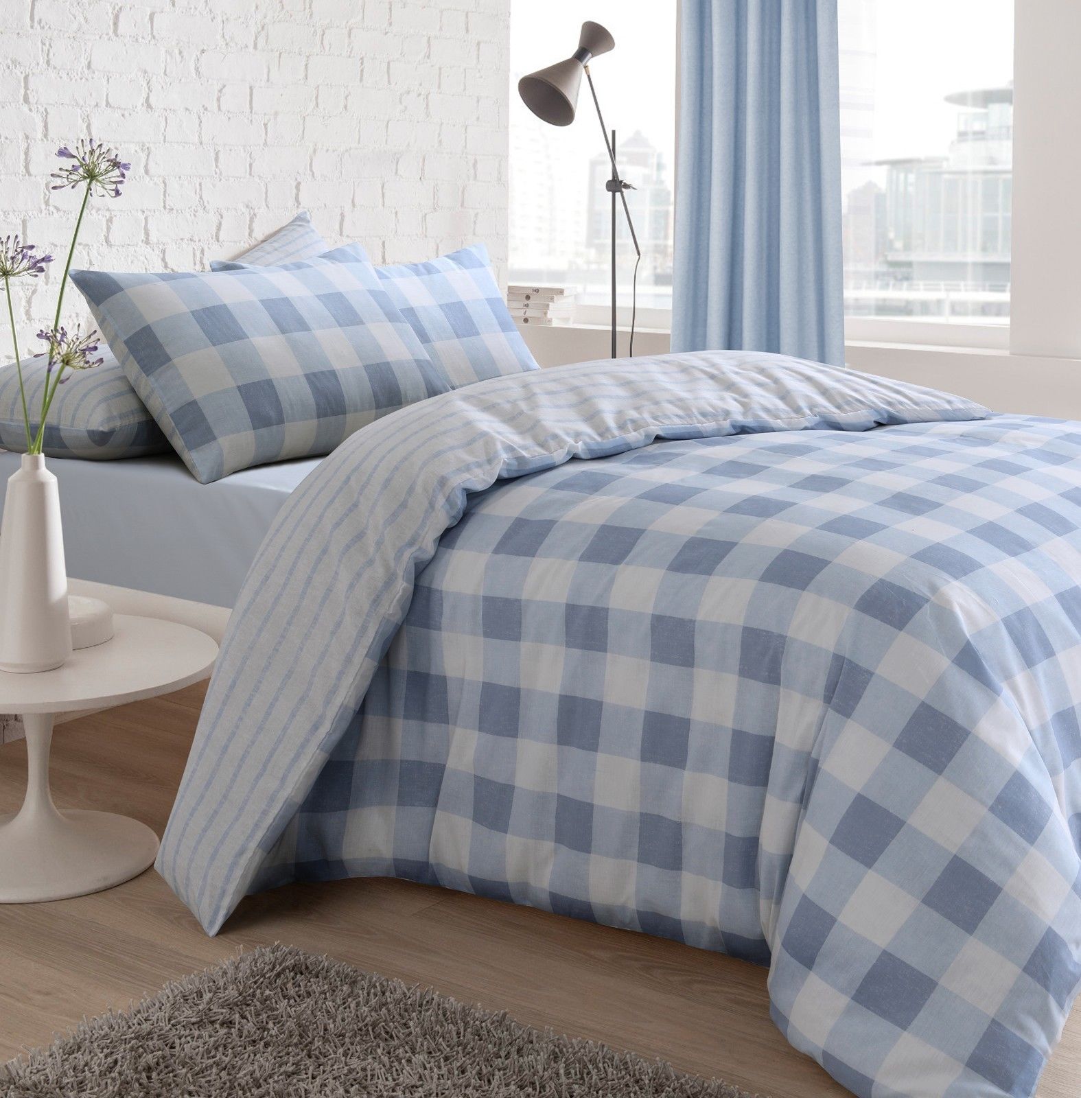 Gingham Check Red & Blue Duvet Cover with Pillow Case ...