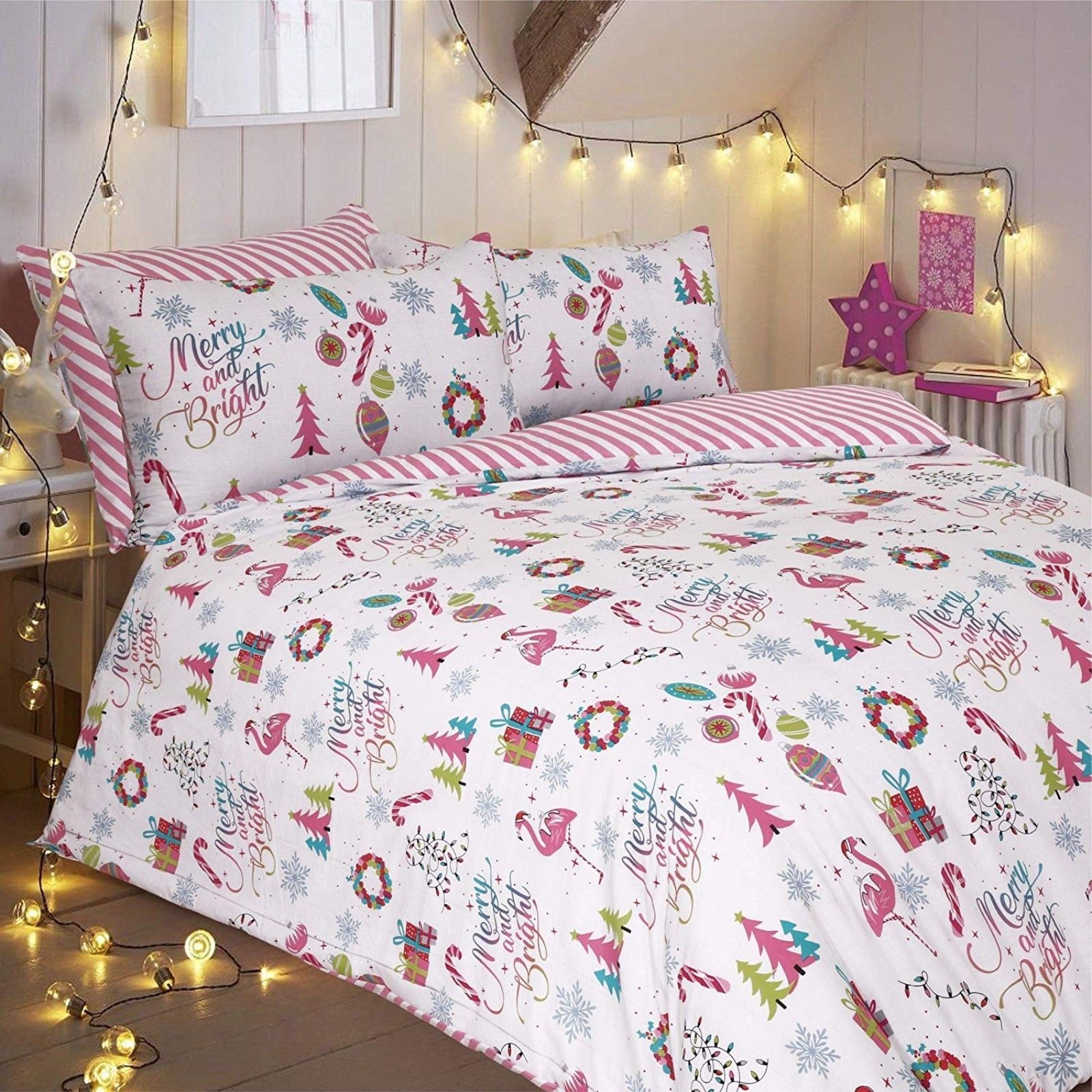 3D Vintage Father Christmas Panel Poly Cotton Duvet Quilt Cover Bedding Set New