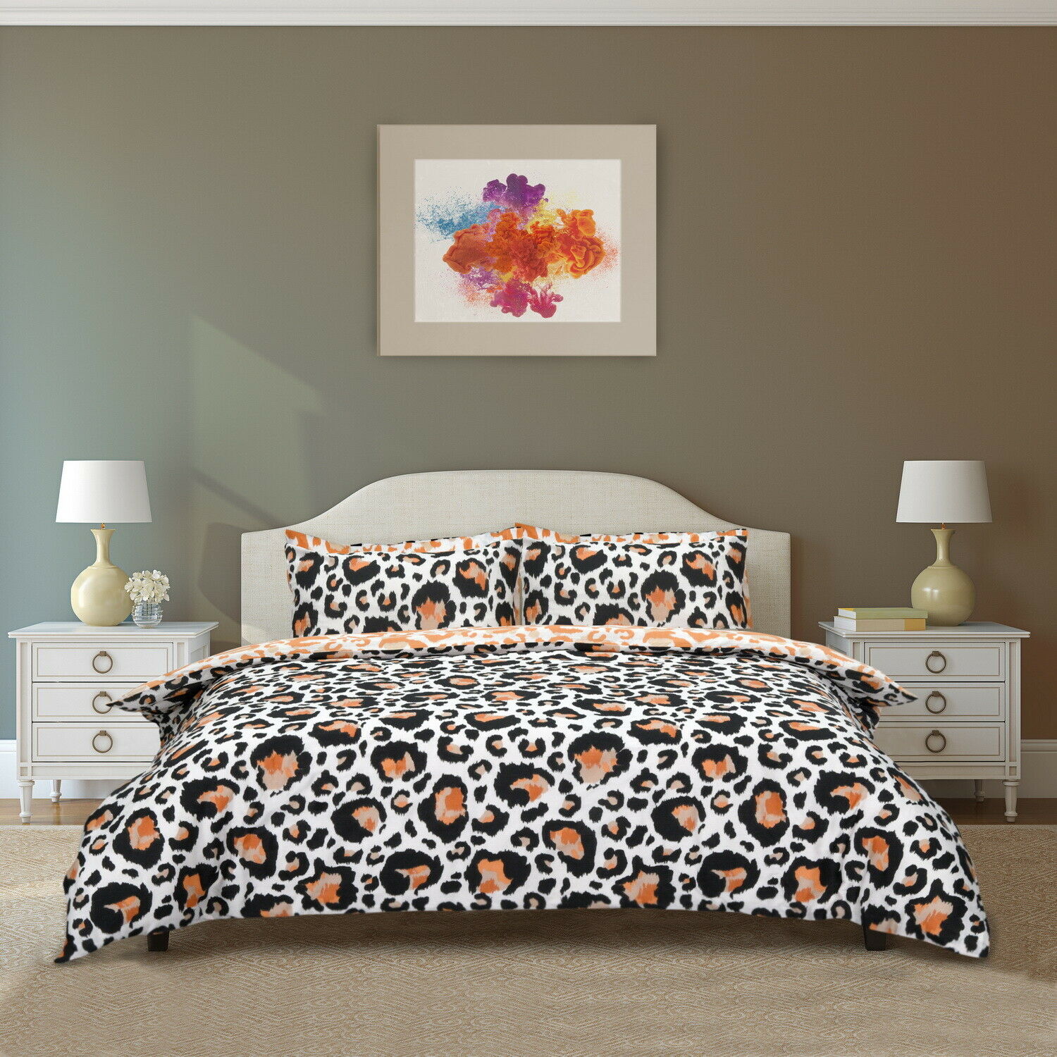 Sleepdown Large Leopard Print Reversible Duvet Cover Set With