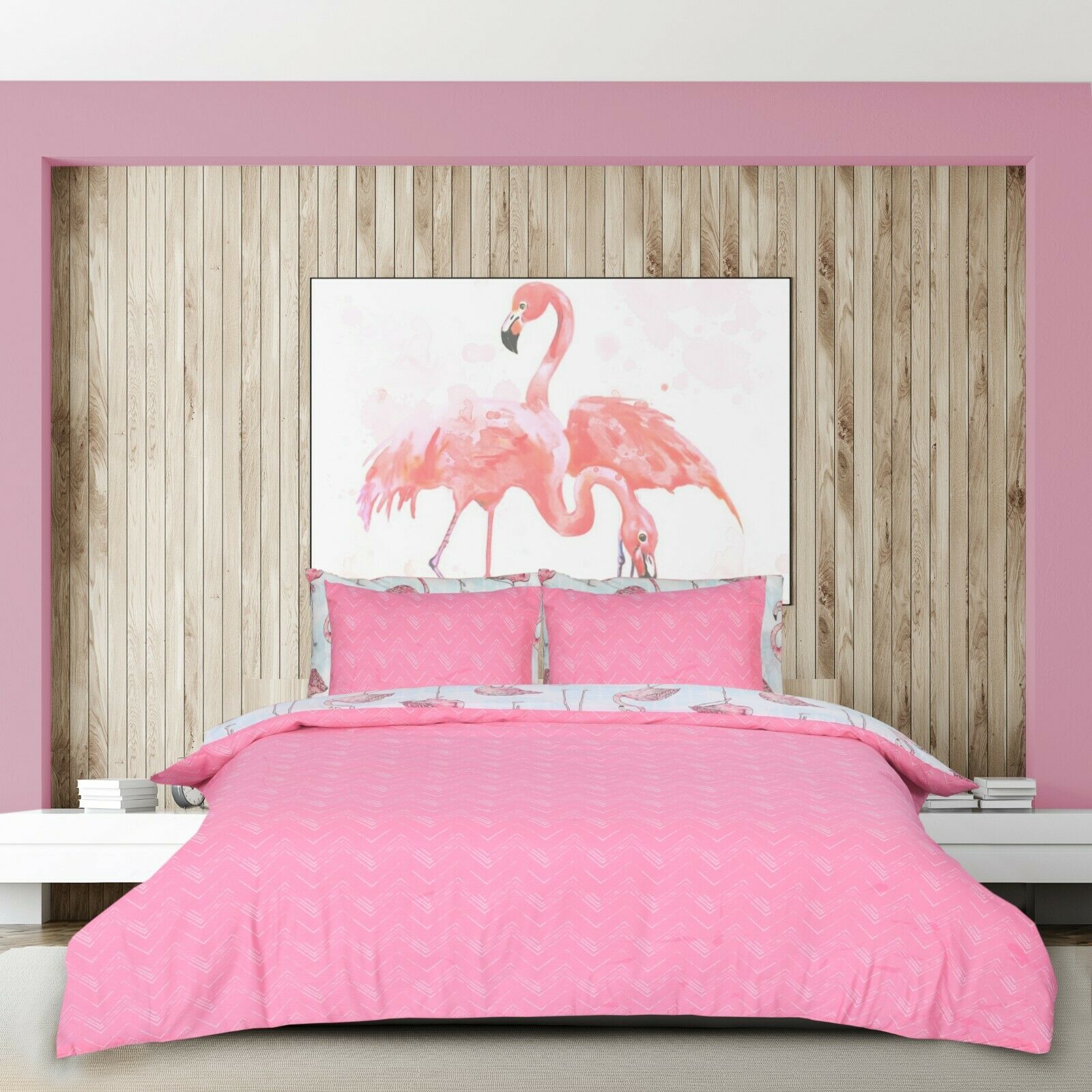 Pink flamingo cotton blend quilt duvet cover bedding set single double king size