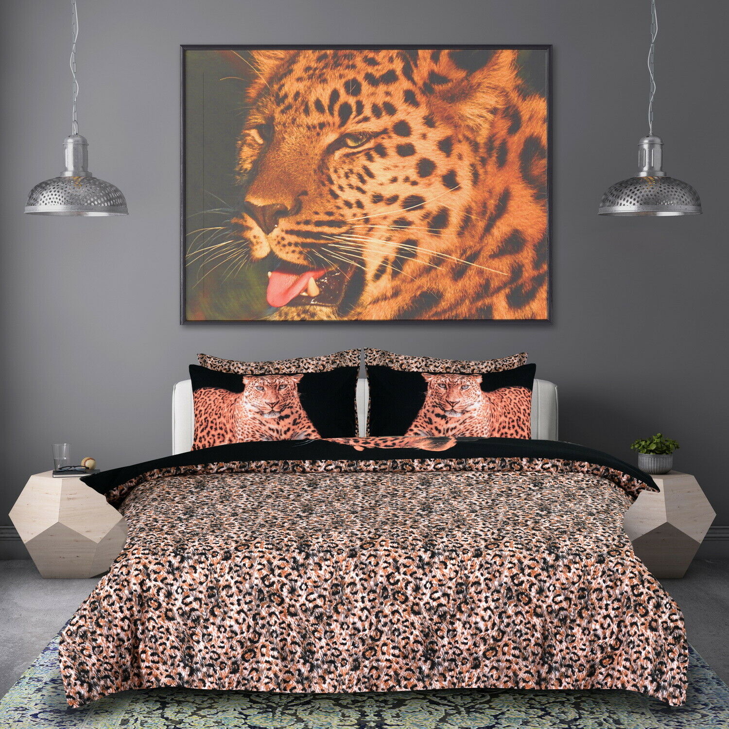 3d Leopard Black Print Duvet Quilt Cover Pillow Case Bedding Set