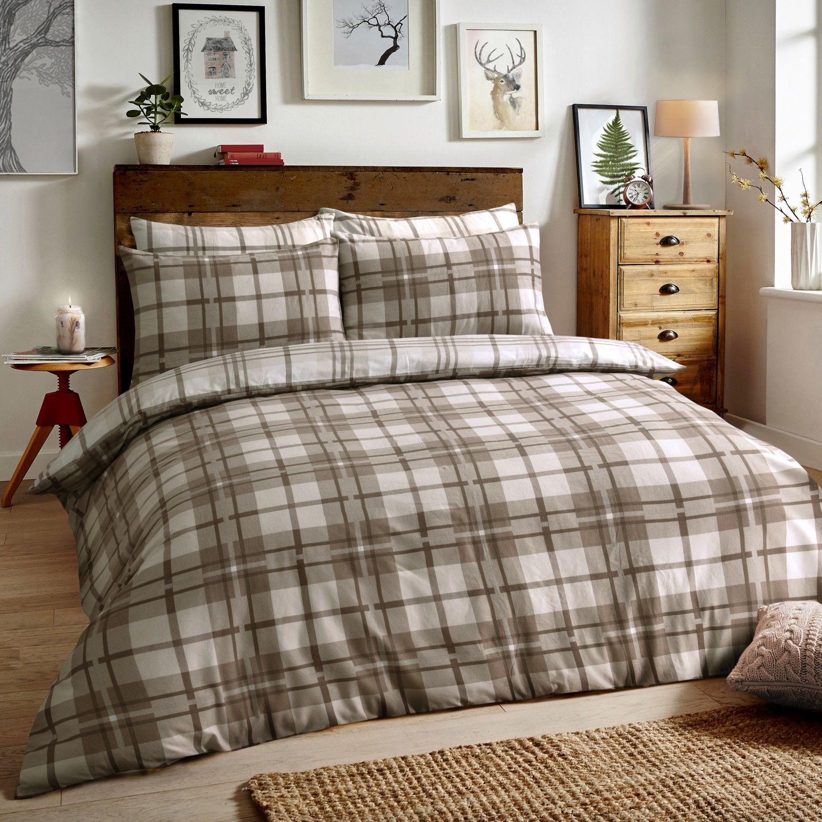 Tartan Check Flannel 100% Cotton Quilt Duvet Cover Reversible Bedding 