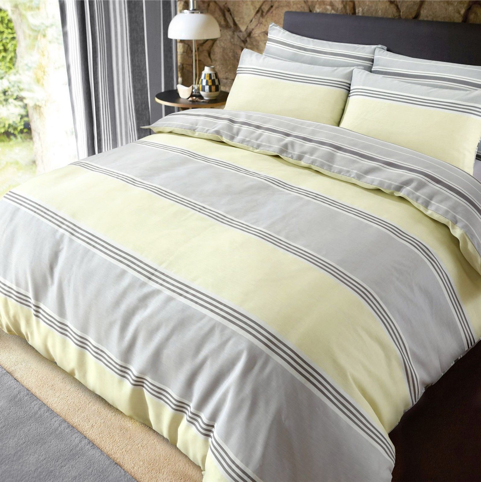 Banded Stripe Yellow Duvet Cover Bedding Set Pillowcase Single