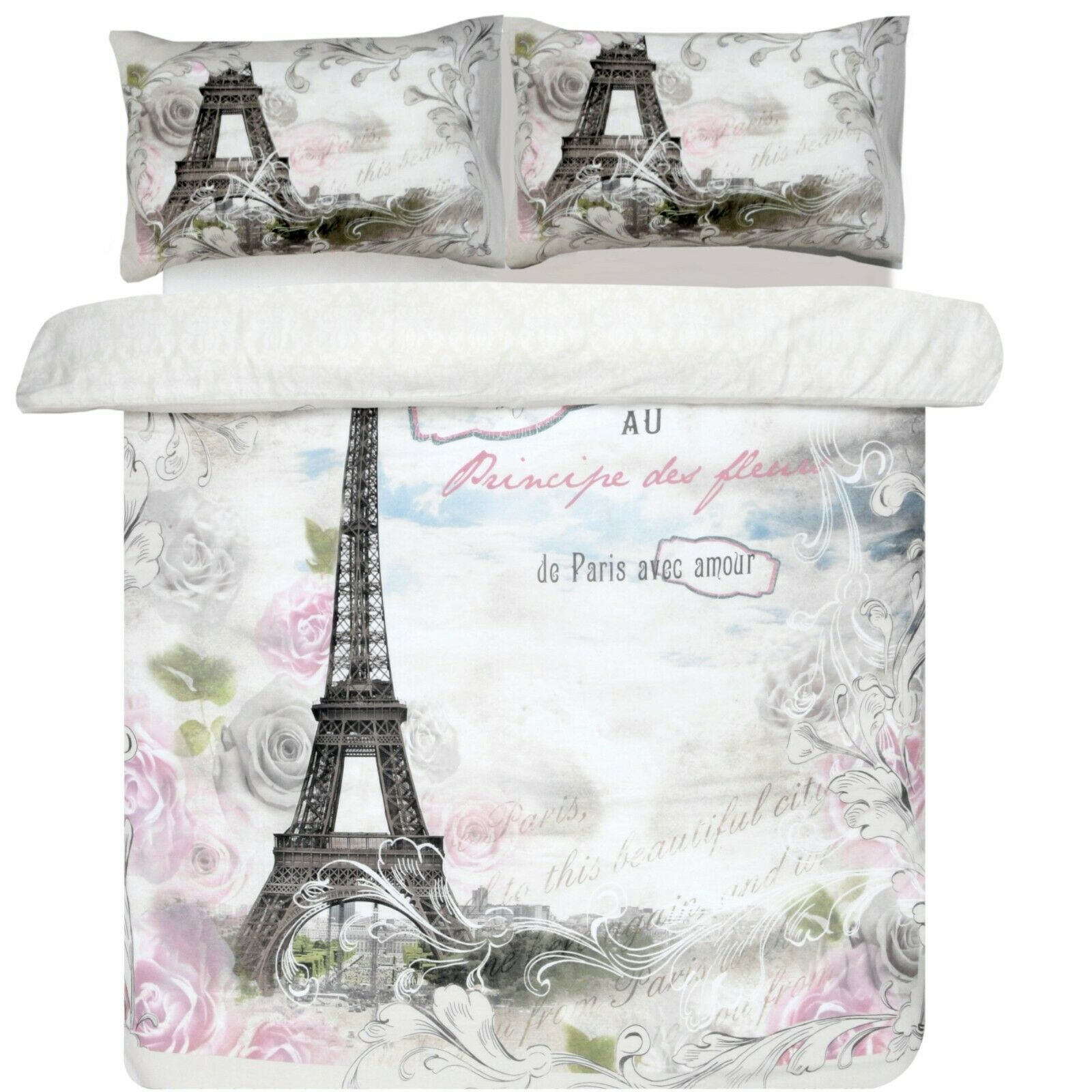 Paris Duvet Bedding Quilt Cover Pillowcase Reversible Set Single