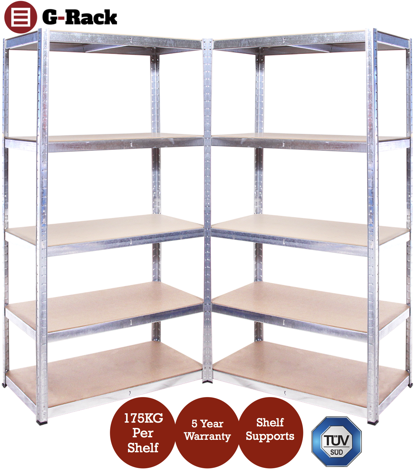 2 X Galvanised Metal 5 Tier Garage Shelves Shelving Unit Racking