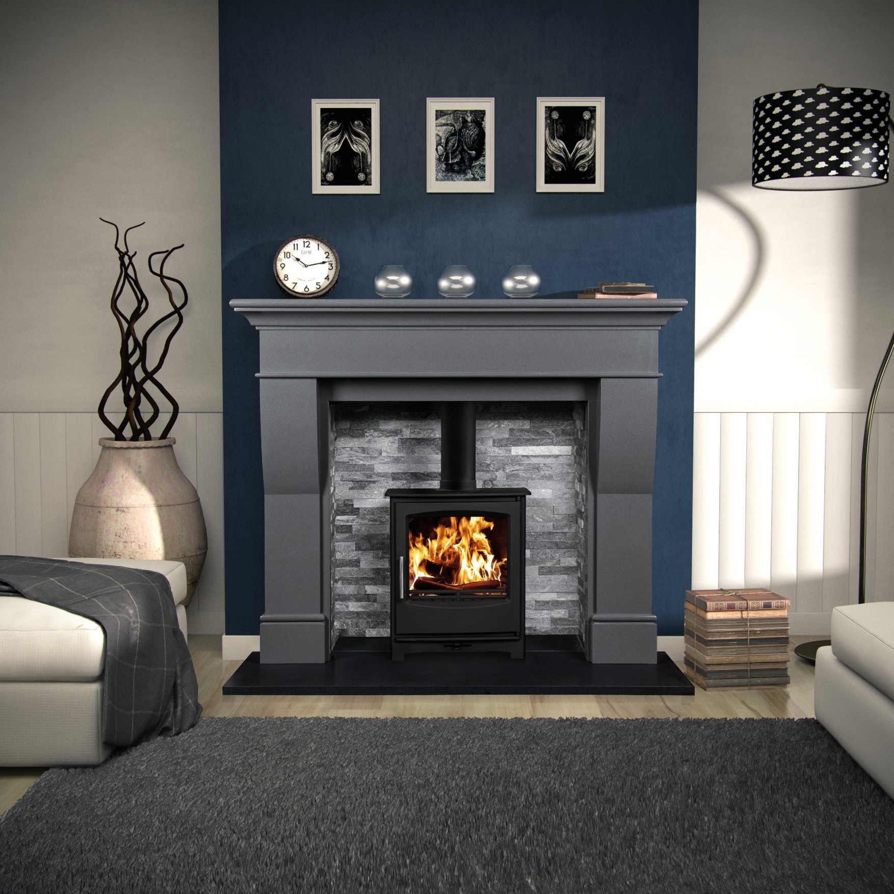 GREY MARBLE FIREPLACE SURROUND multi fuel stove gas electric furniture 